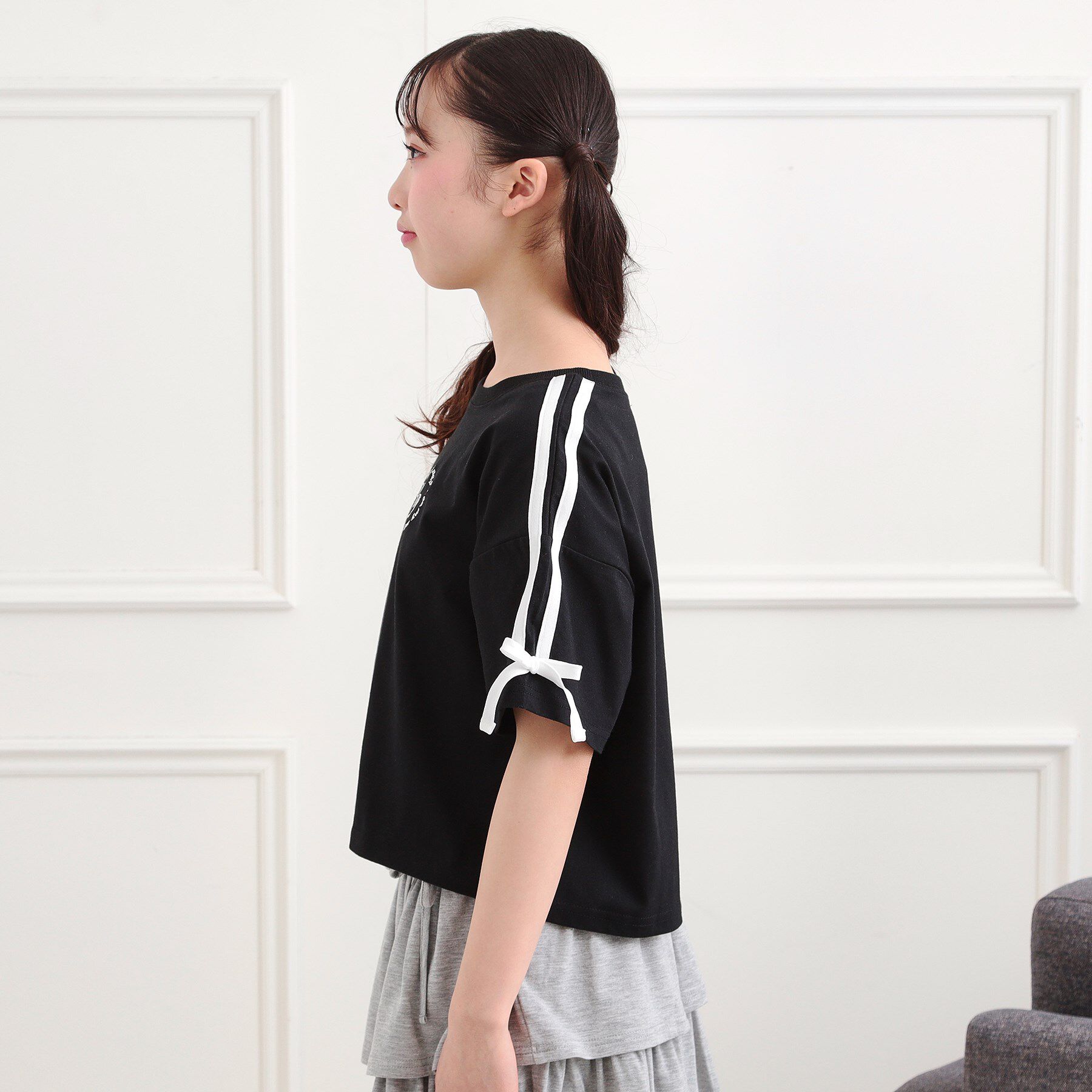 PINK-latte「袖ラインリボンTシャツ」|Tシャツ・カットソー|