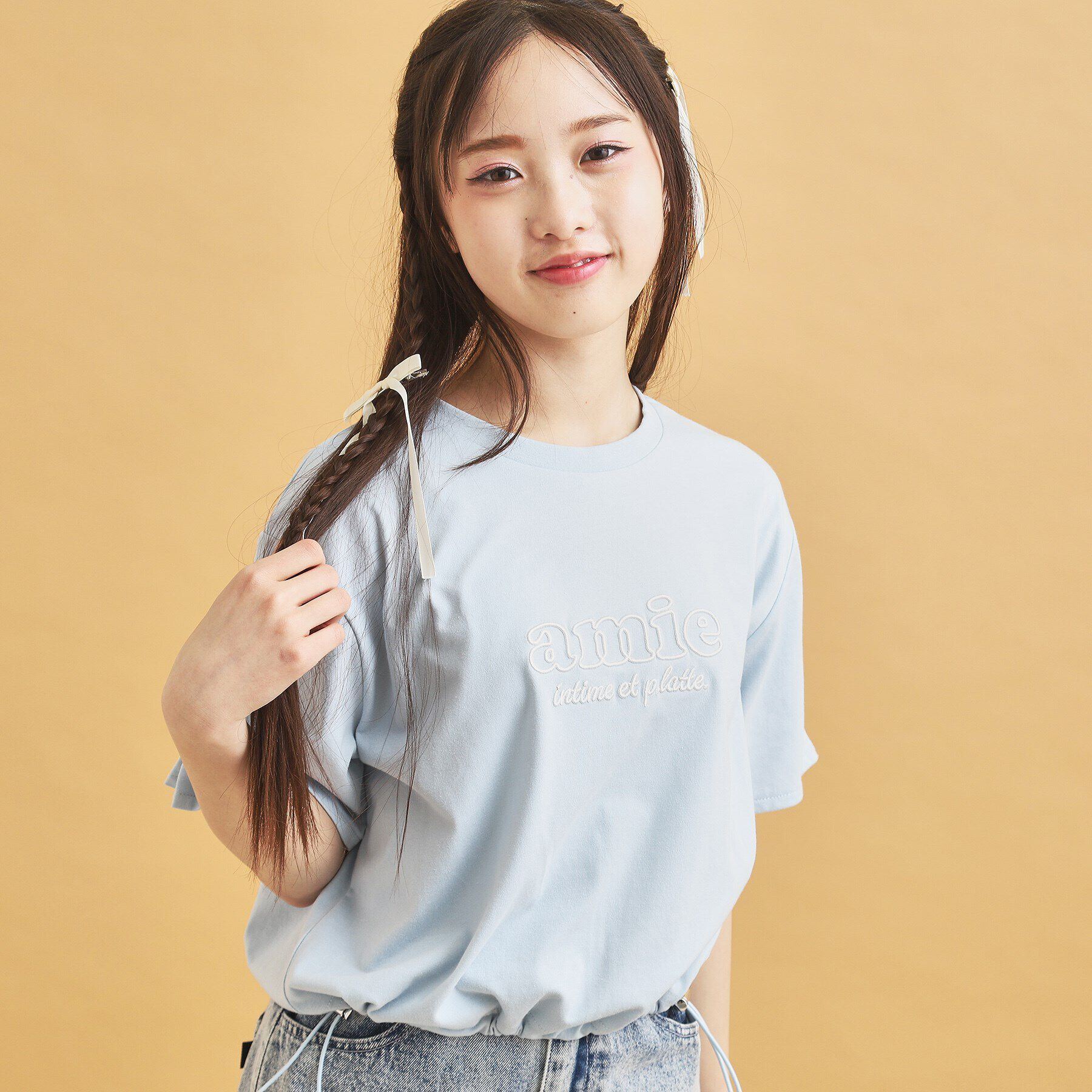 PINK-latte「ドロストリボンタックトップス」|Tシャツ・カットソー|