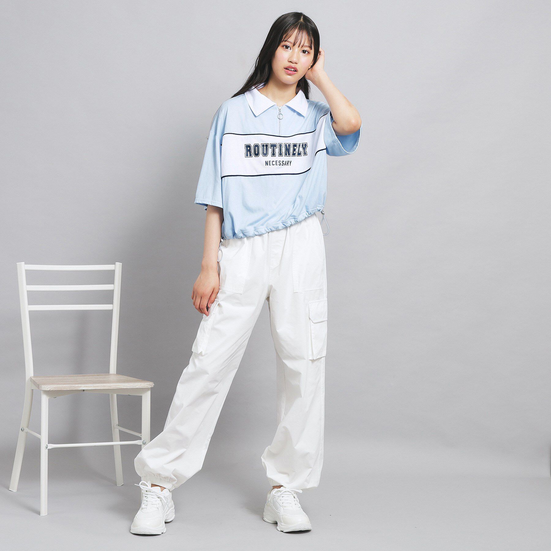 PINK-latte「配色パイピング切り替え衿付きトップス」|Tシャツ・カットソー|