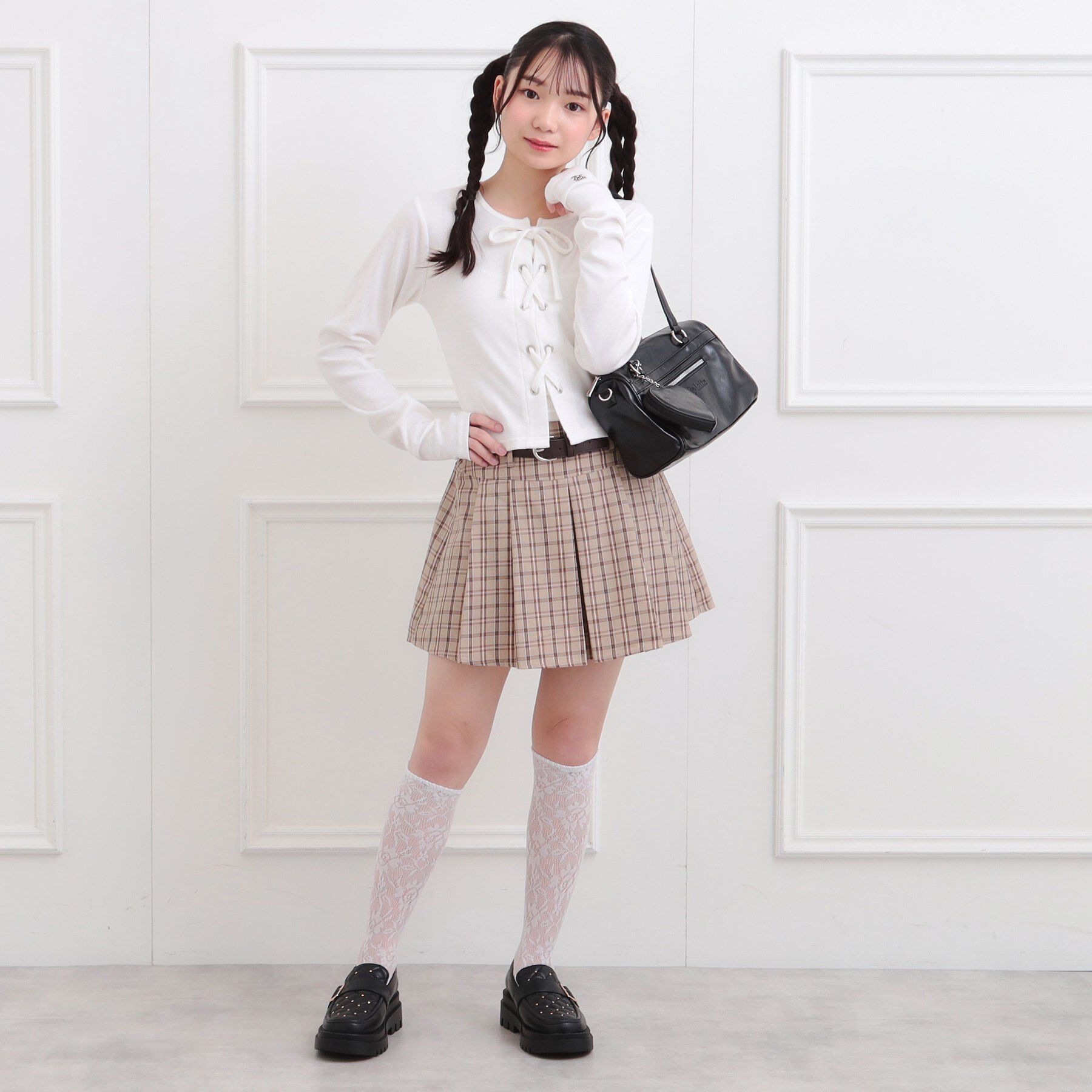 PINK-latte「レースアップテレコプルオーバー」|Tシャツ・カットソー|