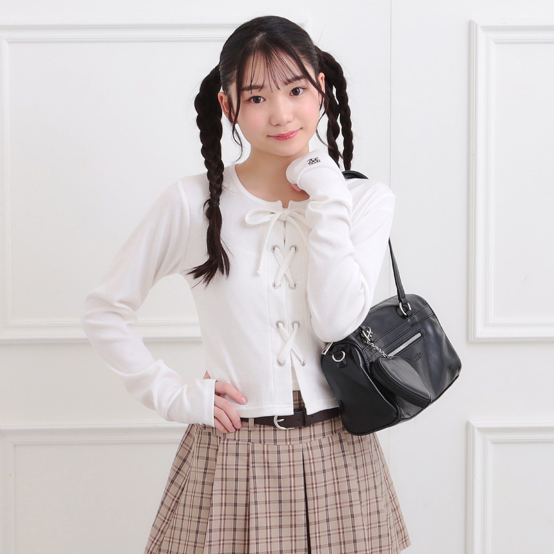 PINK-latte「レースアップテレコプルオーバー」|Tシャツ・カットソー|