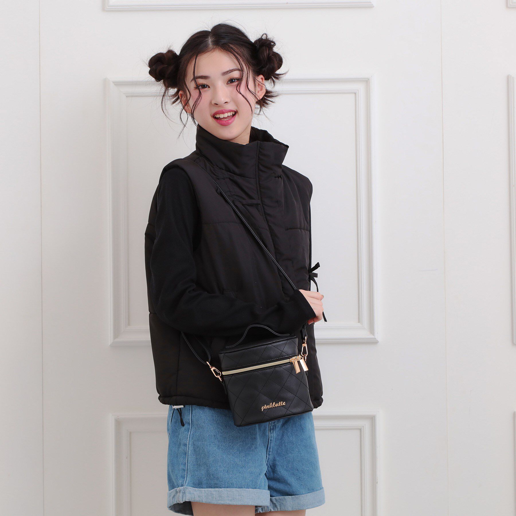 PINK-latte「【2WAY】キルトバニティショルダー」|ショルダー・メッセンジャー|ブラック(019)