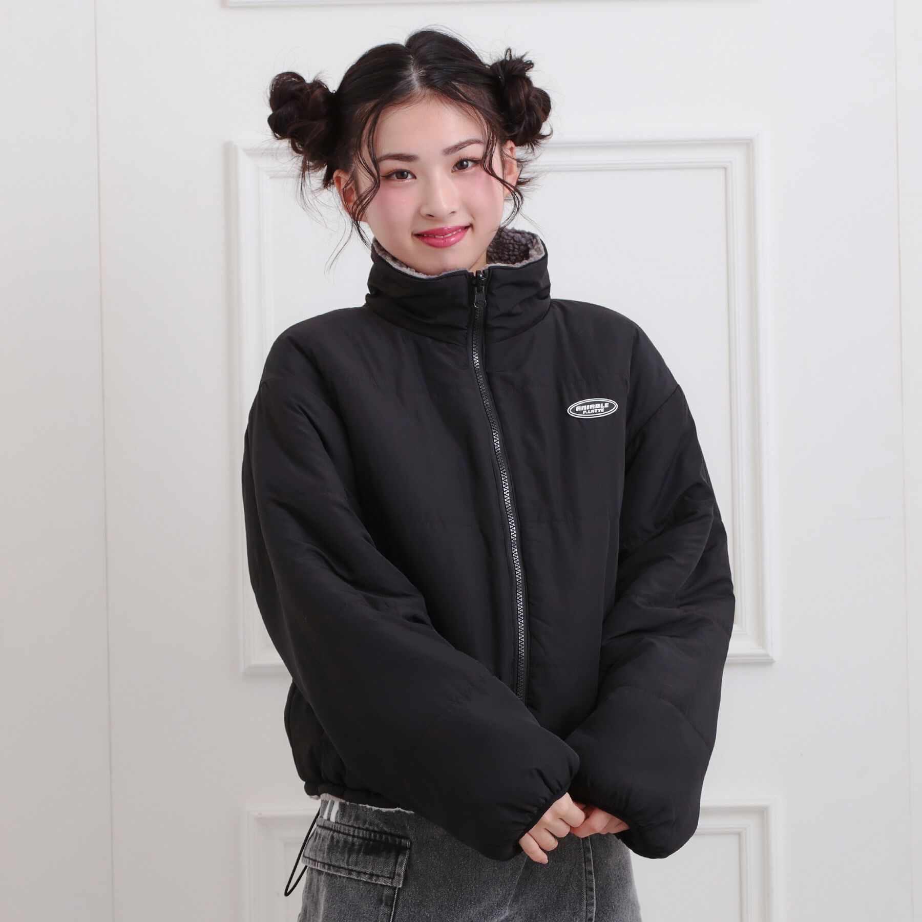 PINK-latte「ボアリバーシブルブルゾン」|ブルゾン・スタジャン|