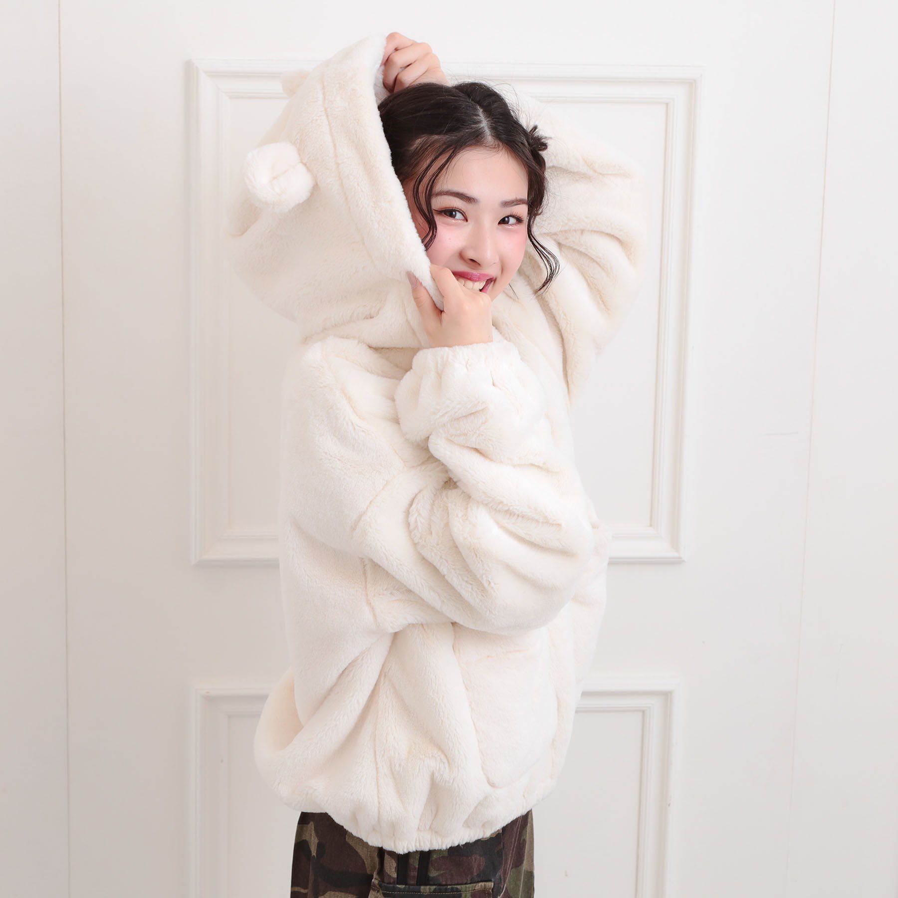 PINK-latte「耳付きフェイクファーブルゾン」|ブルゾン・スタジャン|