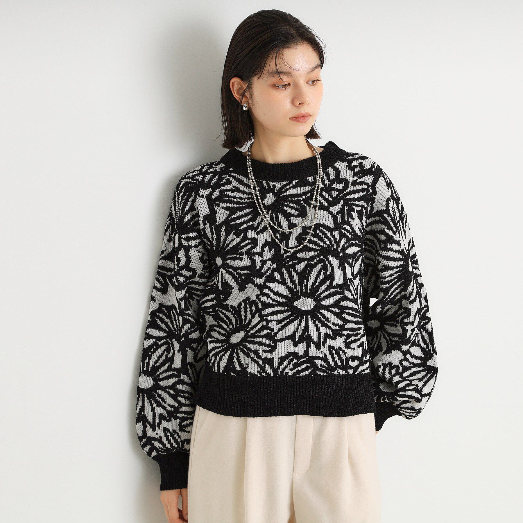 THE SHOP TK「花柄モールニットプルオーバー」|ニット・セーター|