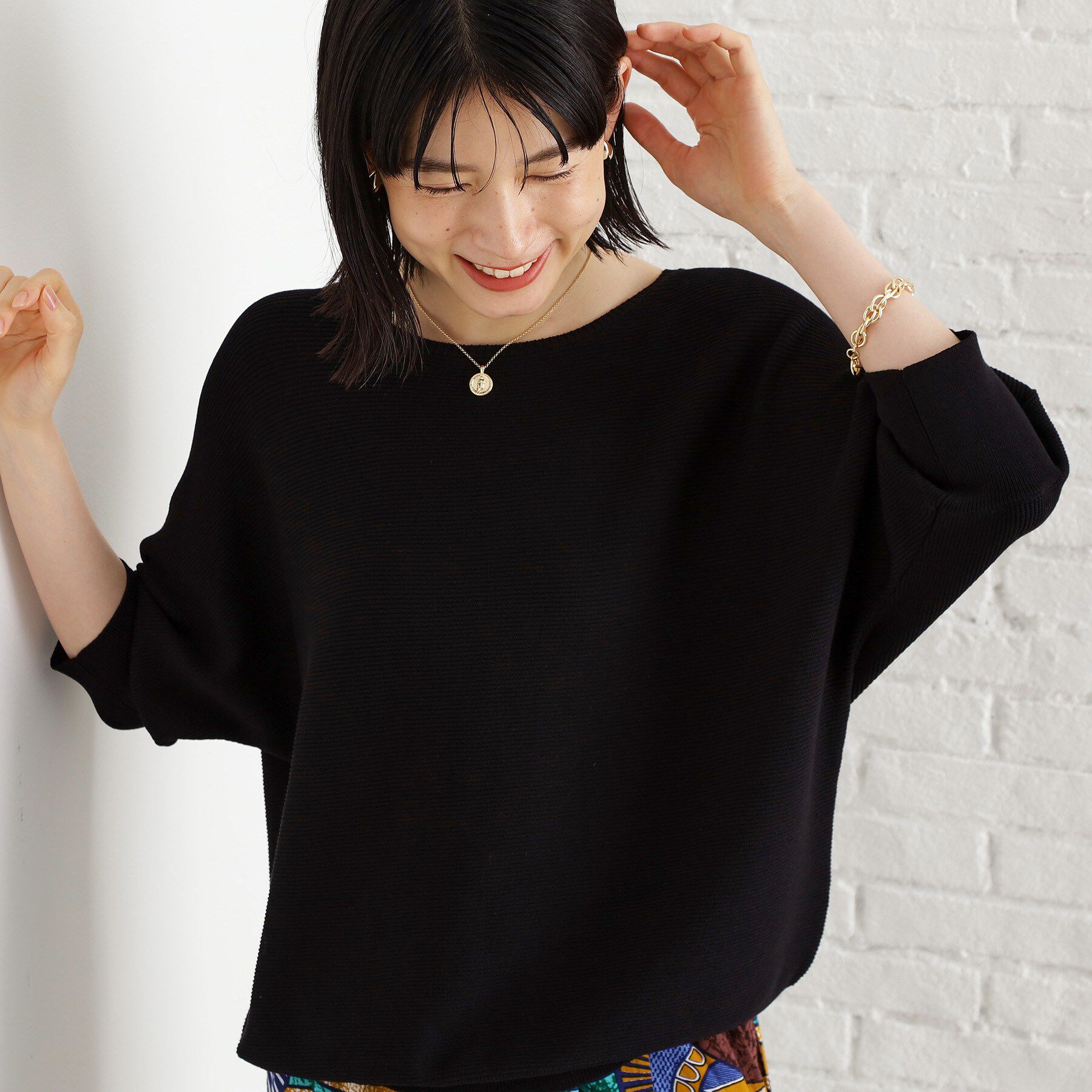 THE SHOP TK「6分袖ガータードルマンニット【エコベロ/洗濯機OK】」|ニット・セーター|