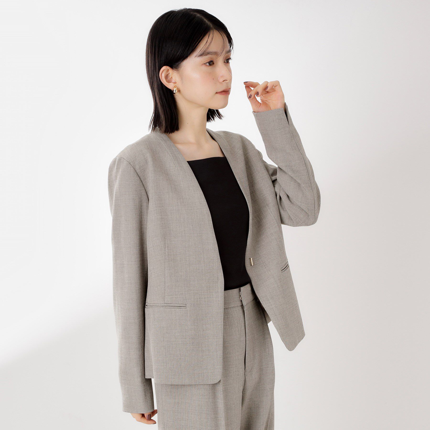 THE SHOP TK「ビジネスノーカラージャケット【セットアップ可/洗える】/CAVIANシリーズ」|ノーカラージャケット|