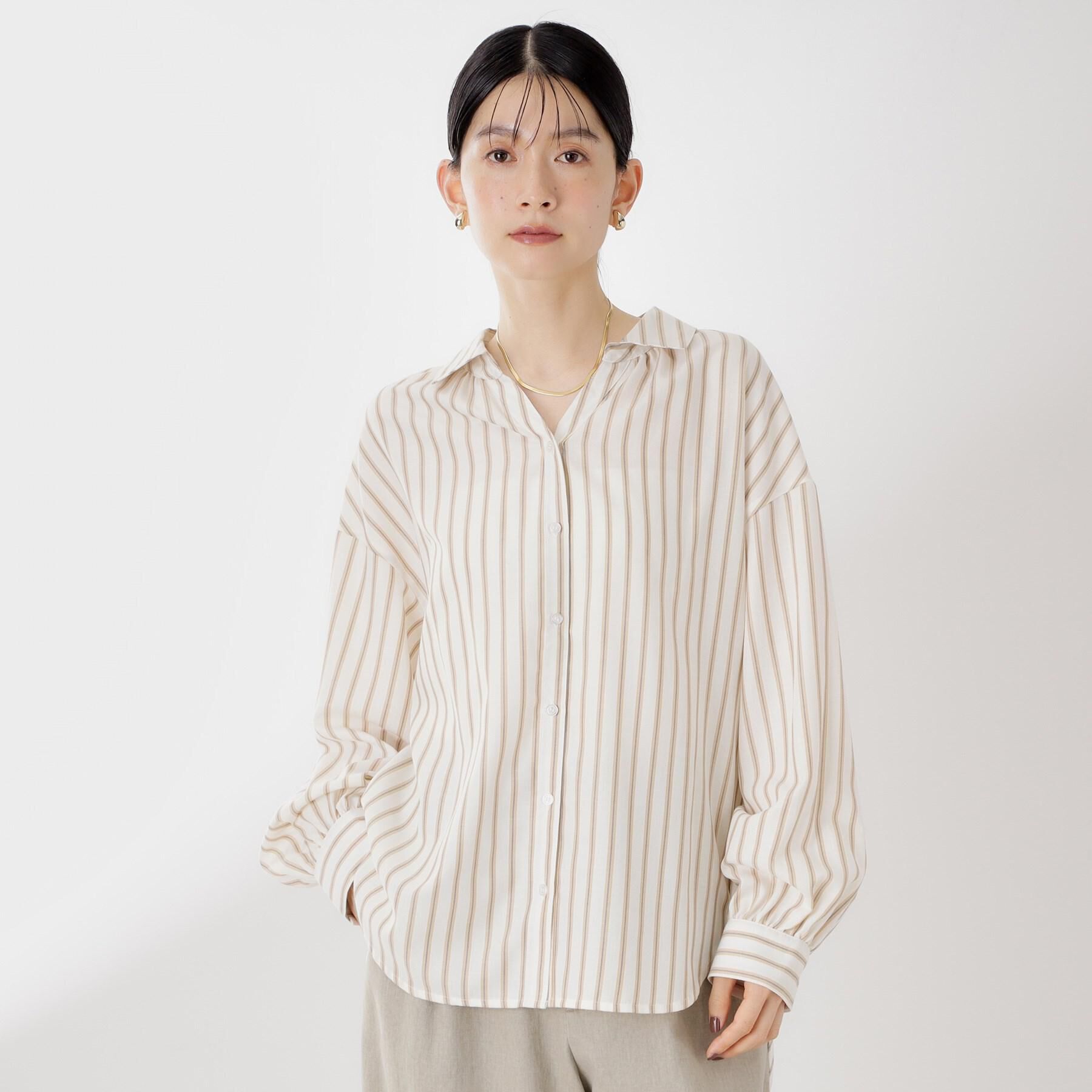 THE SHOP TK「【後ろ姿もサマになる】ストライプ バックシャーリングシャツ/体型カバー/洗える」|シャツ・ブラウス|