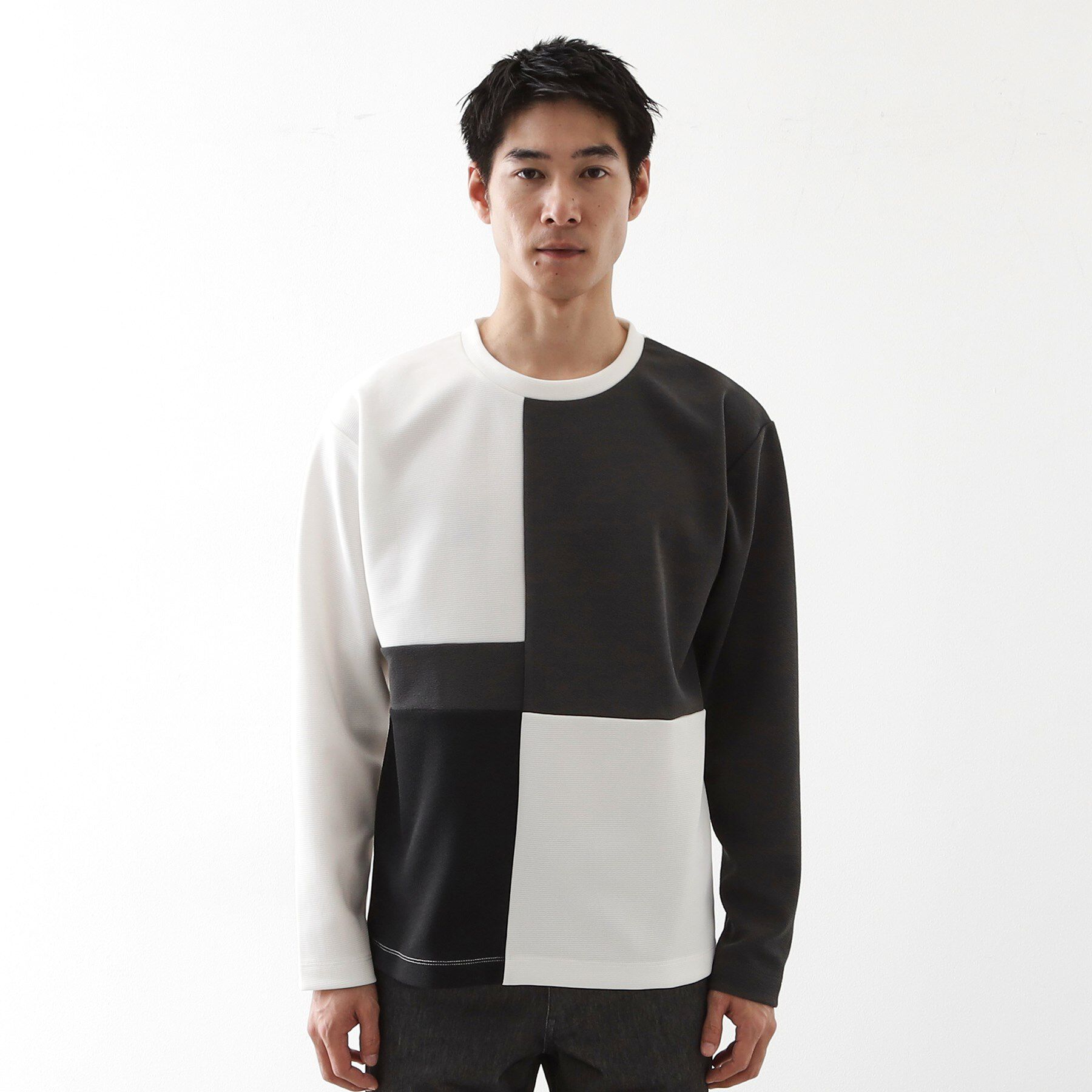 THE SHOP TK「【一枚で着映える】パターンブロッキング長袖Tシャツ 洗濯機OK」|Tシャツ・カットソー|