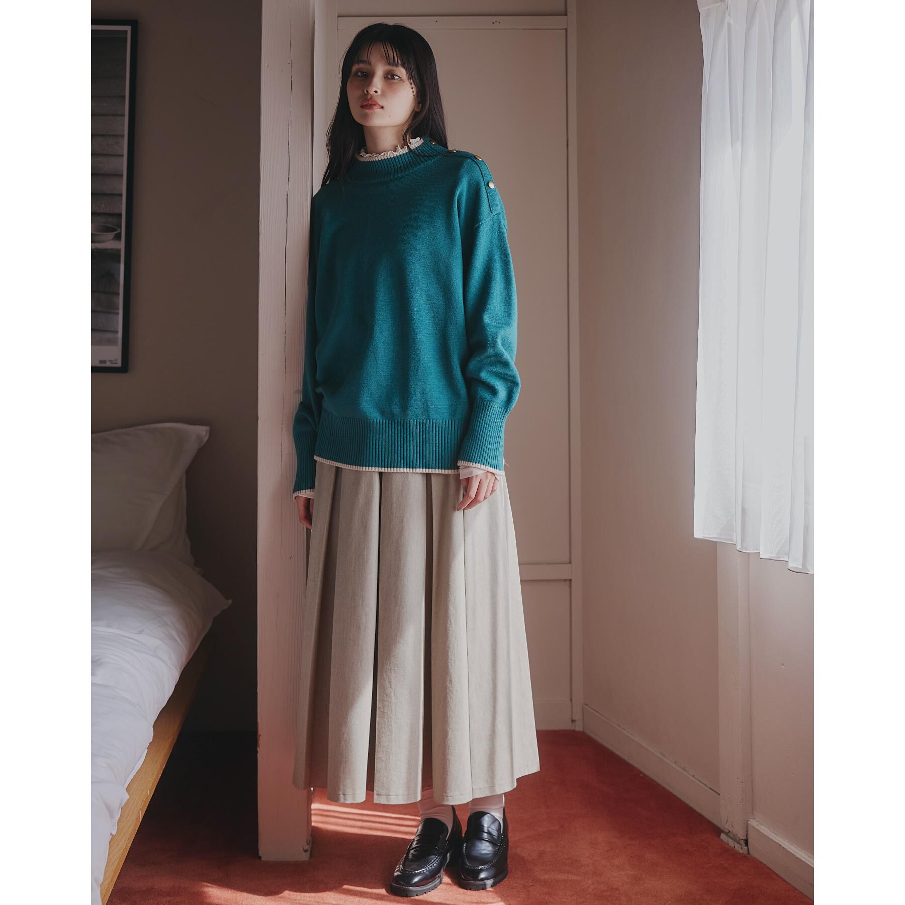 THE SHOP TK「【インしないで着られる】金ボタン ハイネックニット/毛玉になりにくい/静電気防止/洗濯機OK」|ニット・セーター|