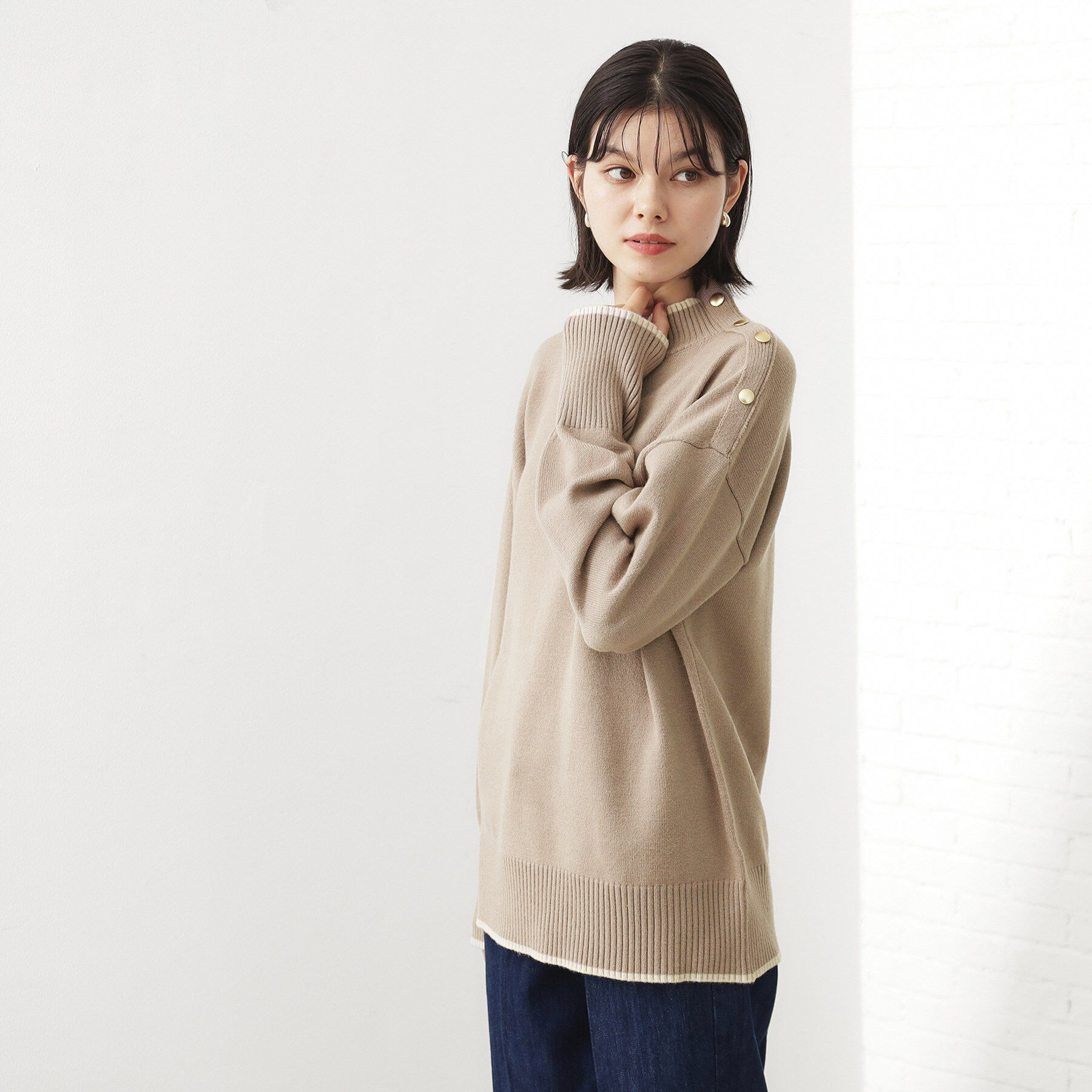 THE SHOP TK「【インしないで着られる】金ボタン ハイネックニット/毛玉になりにくい/静電気防止/洗濯機OK」|ニット・セーター|