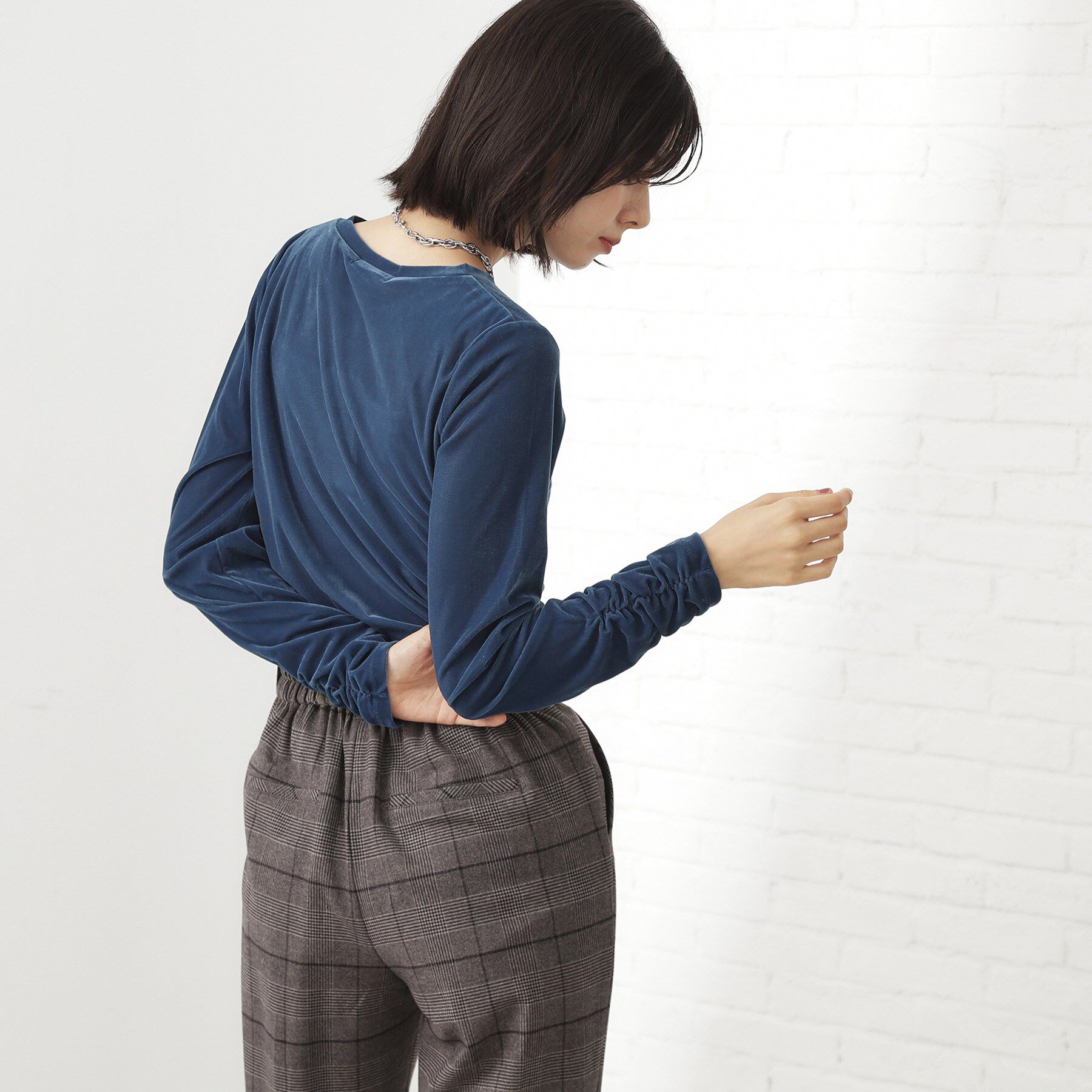 THE SHOP TK「【程よいシアー感】ベロア袖クシュプルオーバー」|Tシャツ・カットソー|