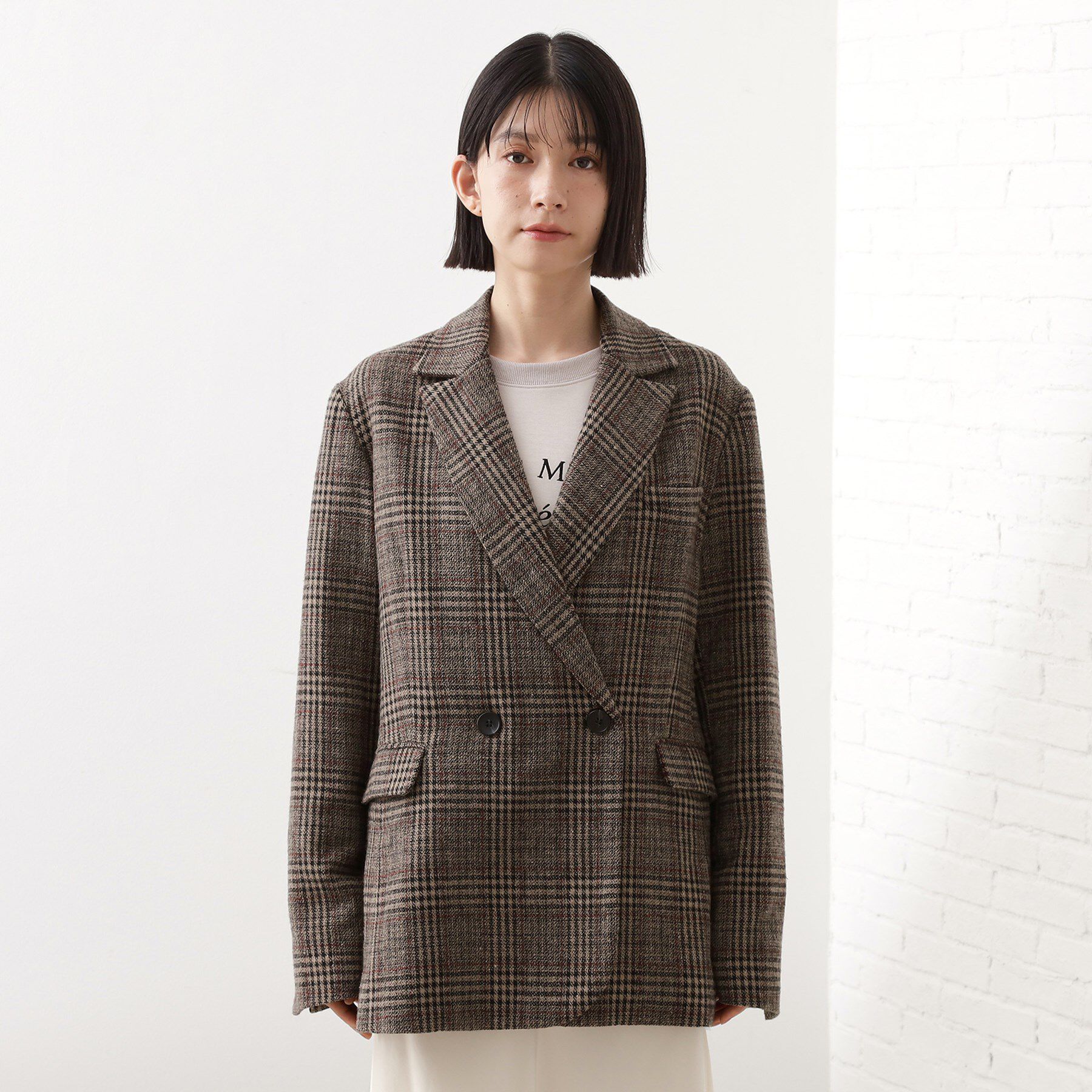 THE SHOP TK「【洗えるアウター】ヘリンボーン＆チェック柄ジャケット」|テーラードジャケット|
