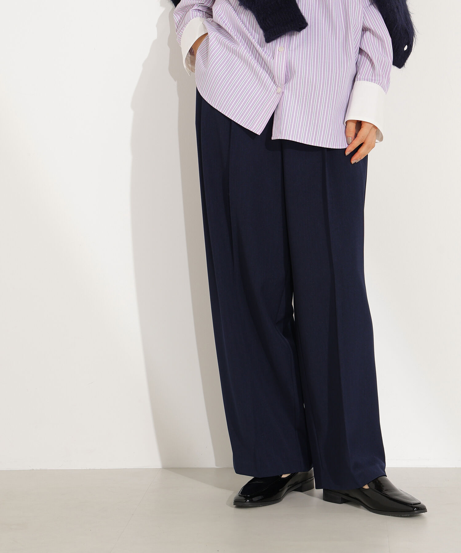  「ツータックワイドパンツ」|その他|ネイビー