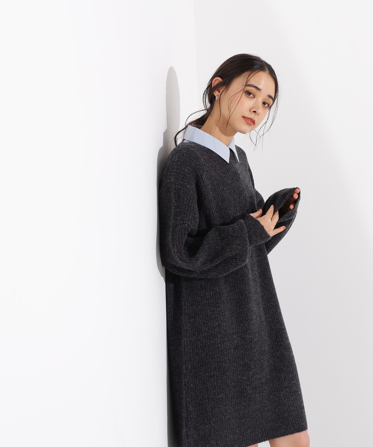  「襟付ミニニットワンピース」|スカート|