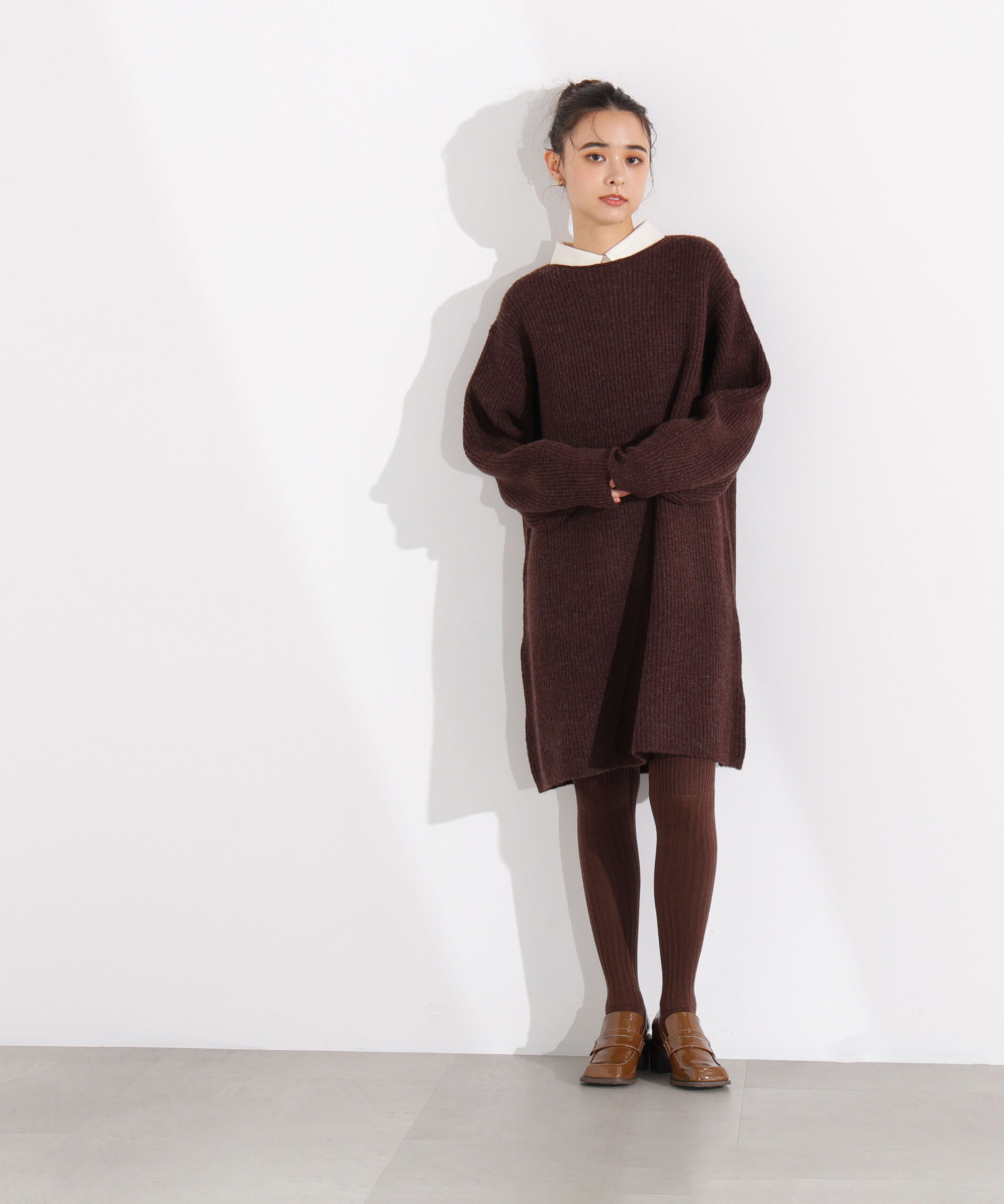  「襟付ミニニットワンピース」|スカート|