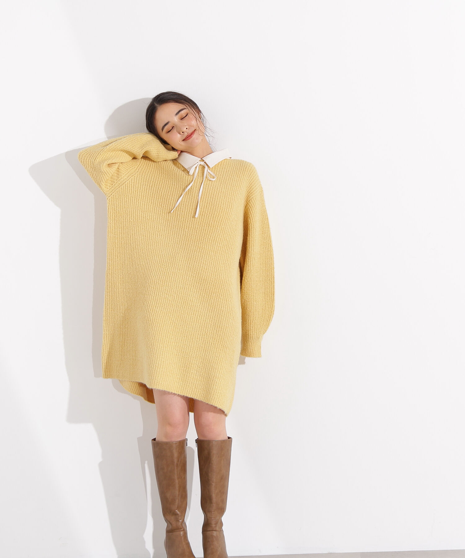  「襟付ミニニットワンピース」|スカート|