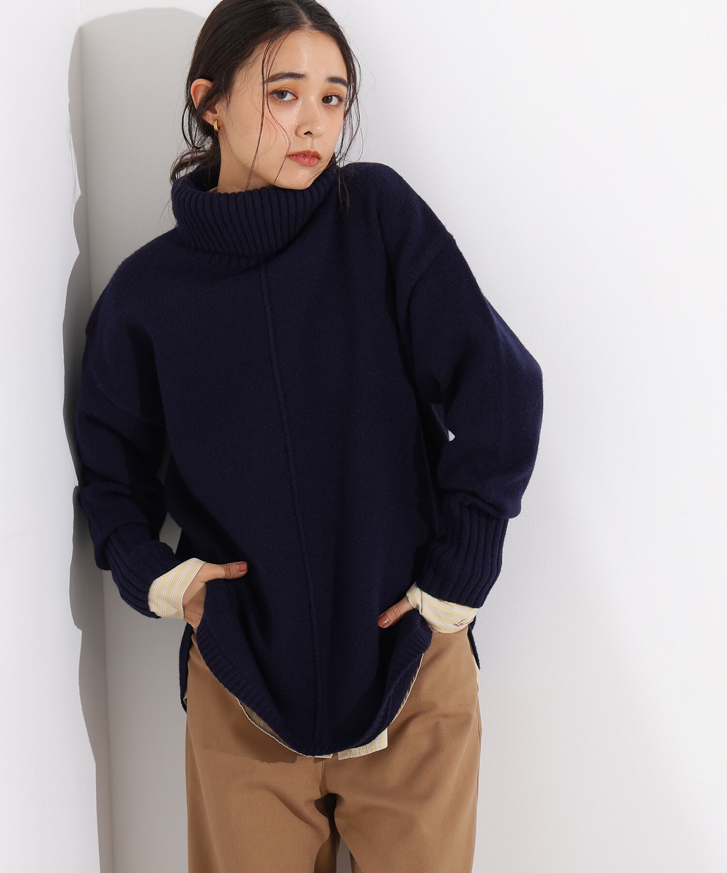  「タートルネックオーバーニット」|ニット・セーター|ネイビー