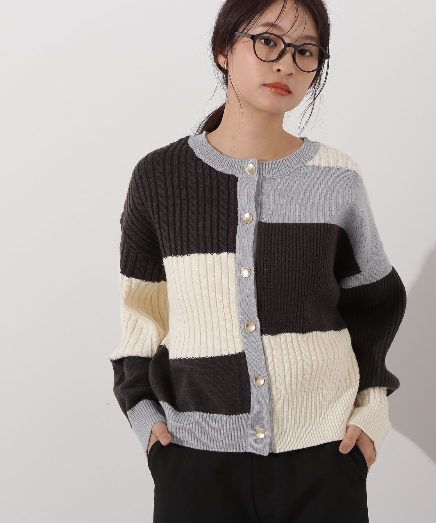  「カラーブロッキングカーディガン」|ニット・セーター|