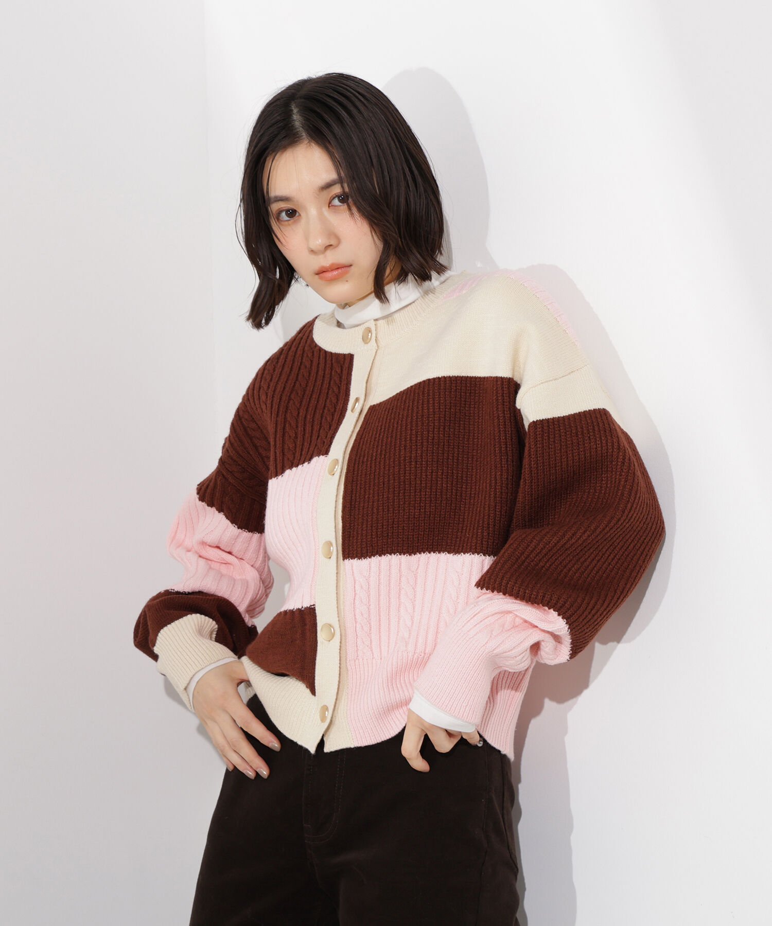  「カラーブロッキングカーディガン」|ニット・セーター|
