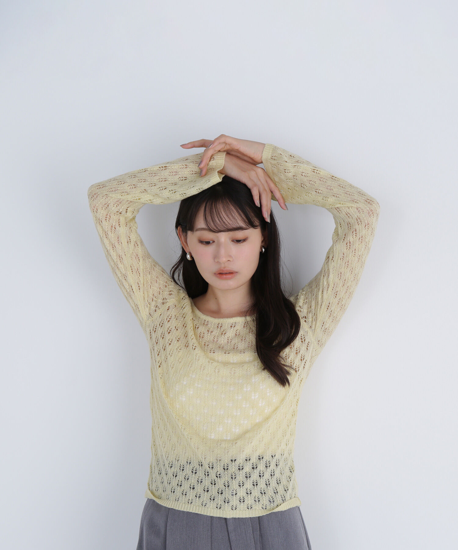  「レースニットプルオーバー」|ニット・セーター|イエロー