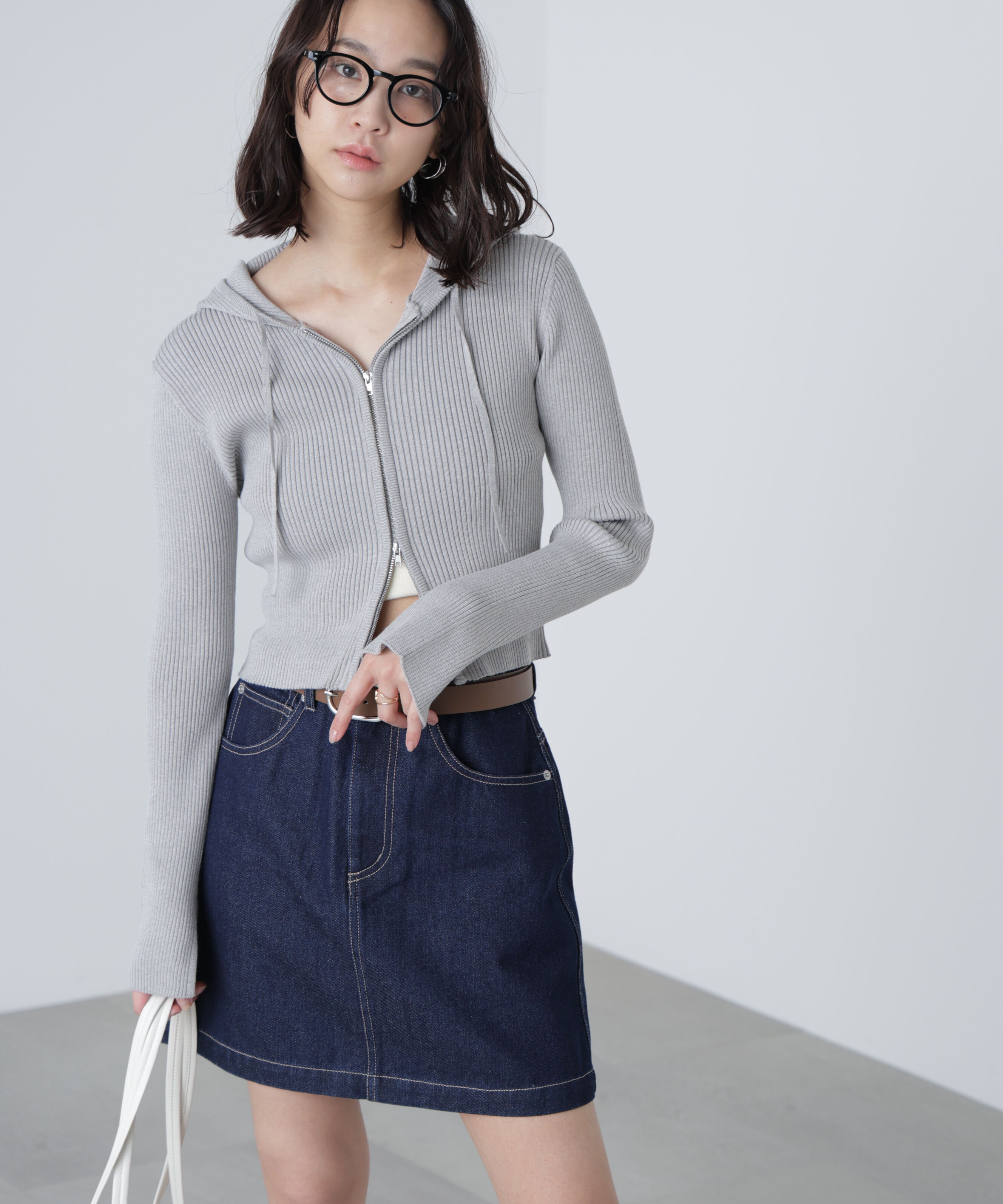  「配色リブショート丈ニットパーカー」|ニット・セーター|