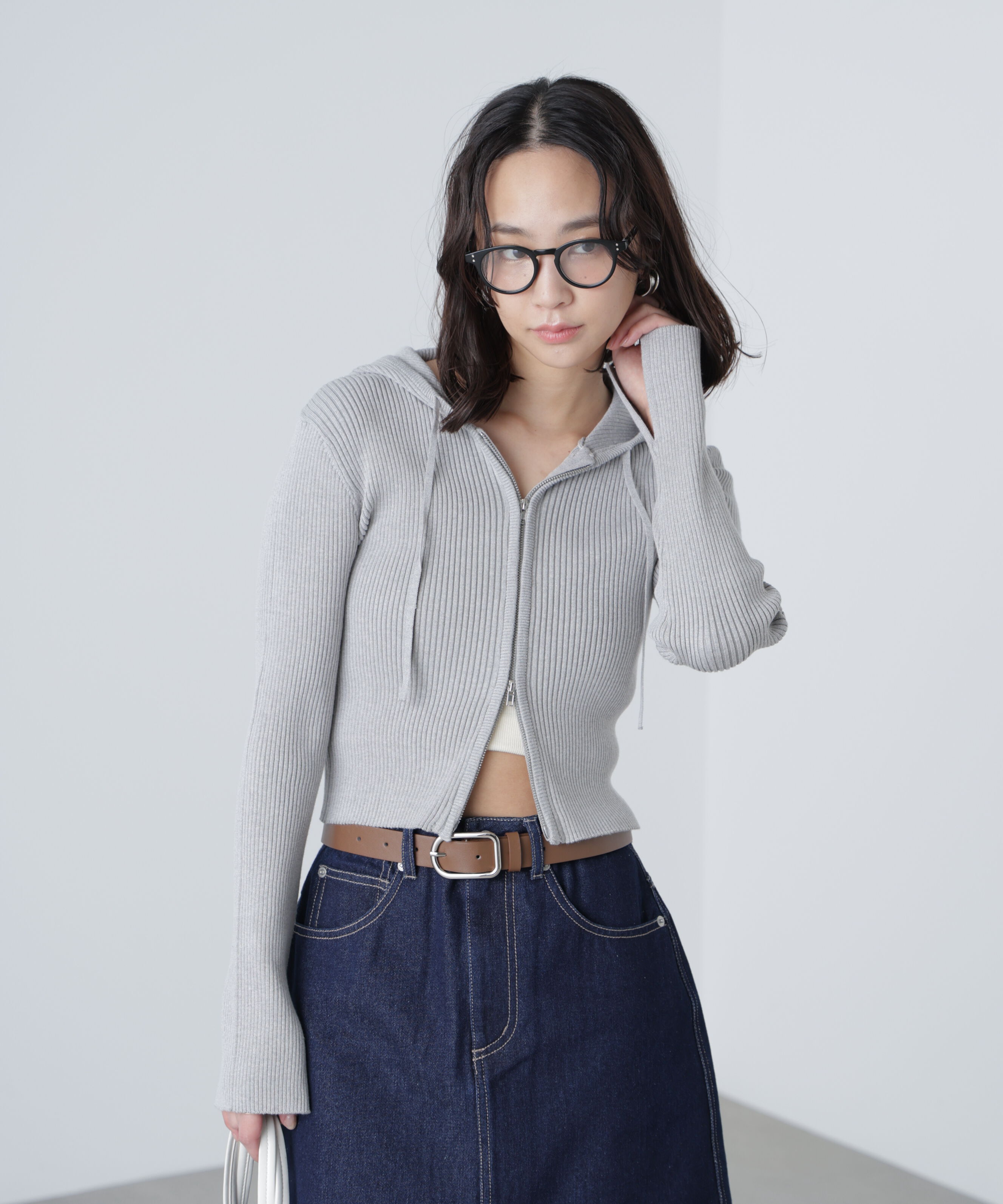  「配色リブショート丈ニットパーカー」|ニット・セーター|