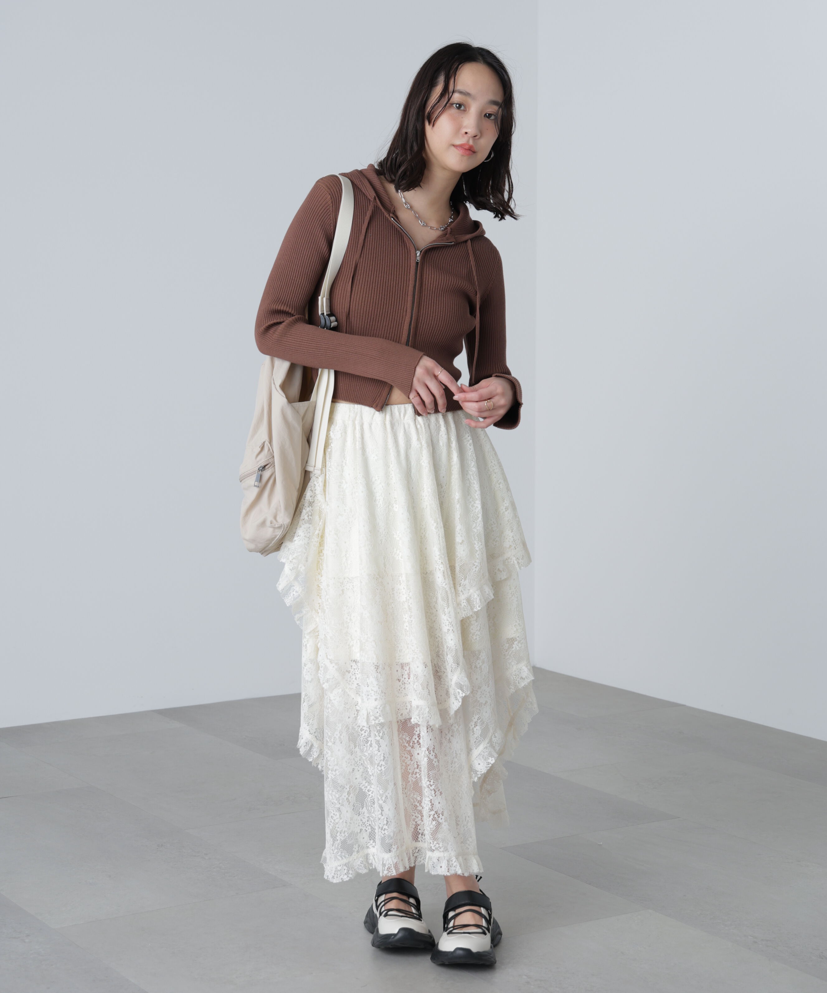  「配色リブショート丈ニットパーカー」|ニット・セーター|