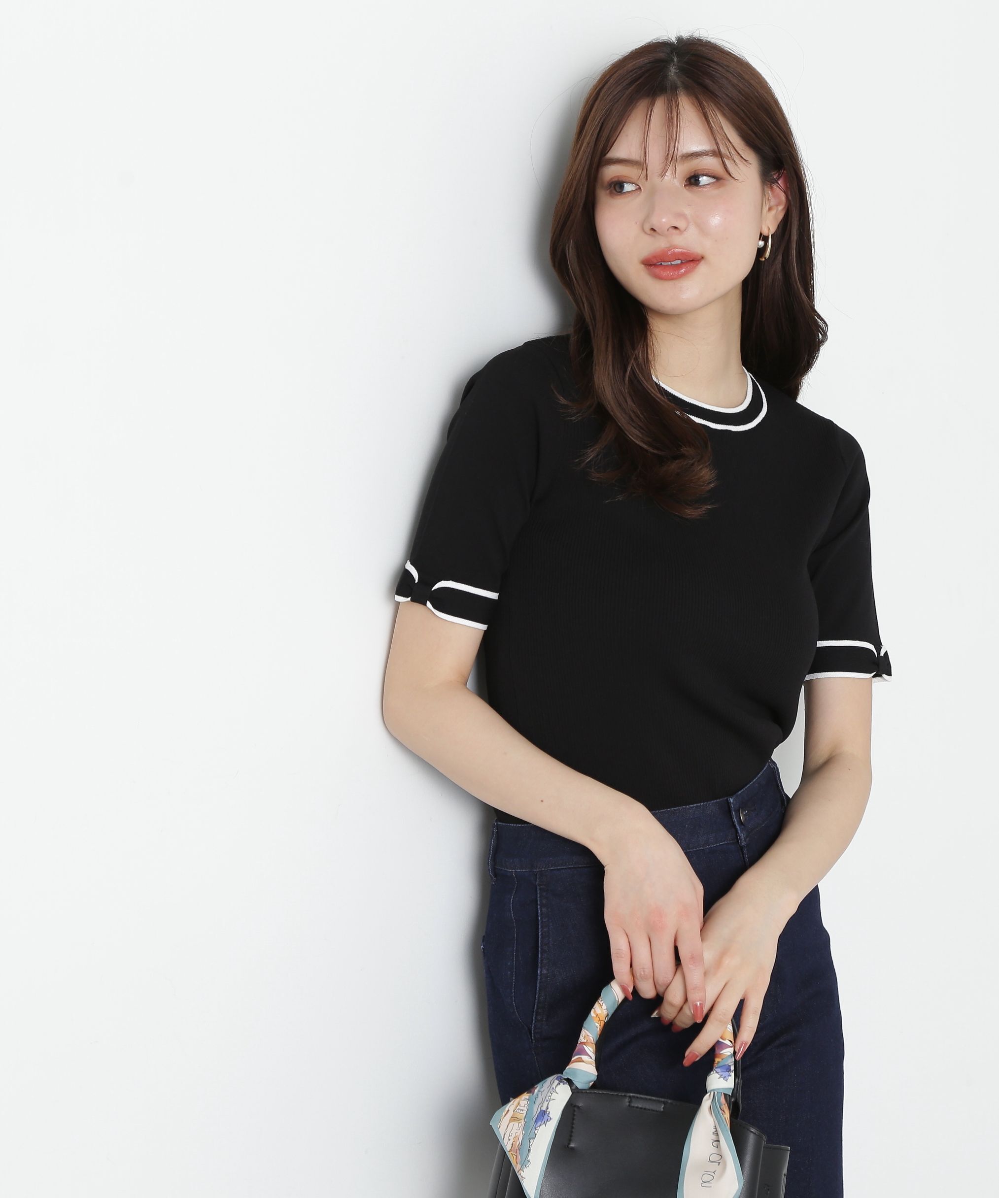 PROPORTION BODY DRESSING「リボンポイントニット」|ニット・セーター|ブラック&times;ホワ