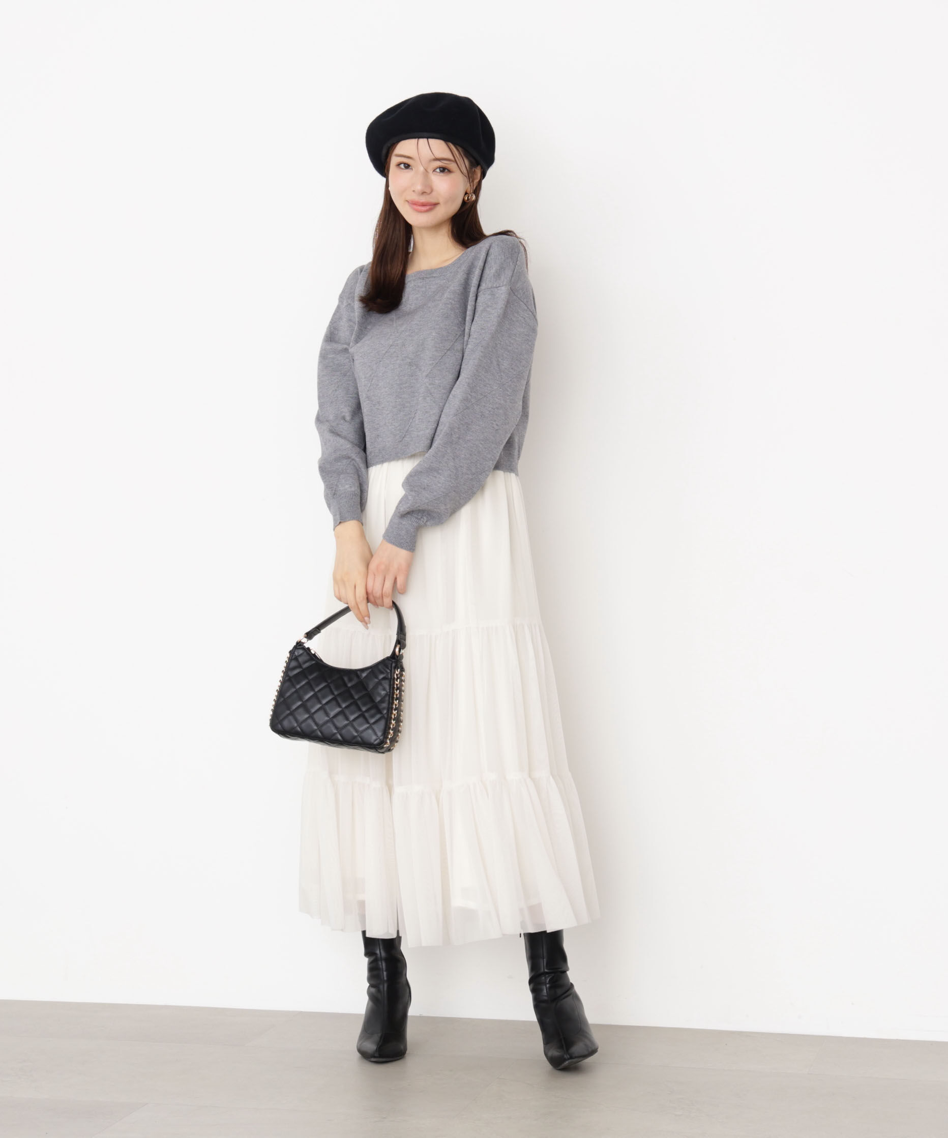 PROPORTION BODY DRESSING「＜ハンドウォッシャブル＞ダイヤ柄短丈ニット 25AW」|ニット・セーター|