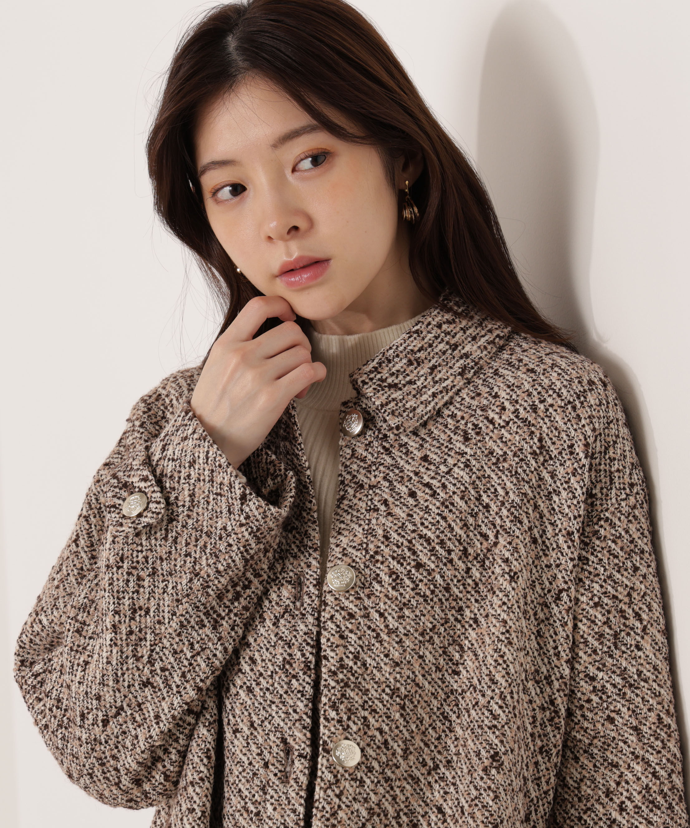 PROPORTION BODY DRESSING「金ボタン付きツイードミドルジャケット 25AW」|ブルゾン・スタジャン|