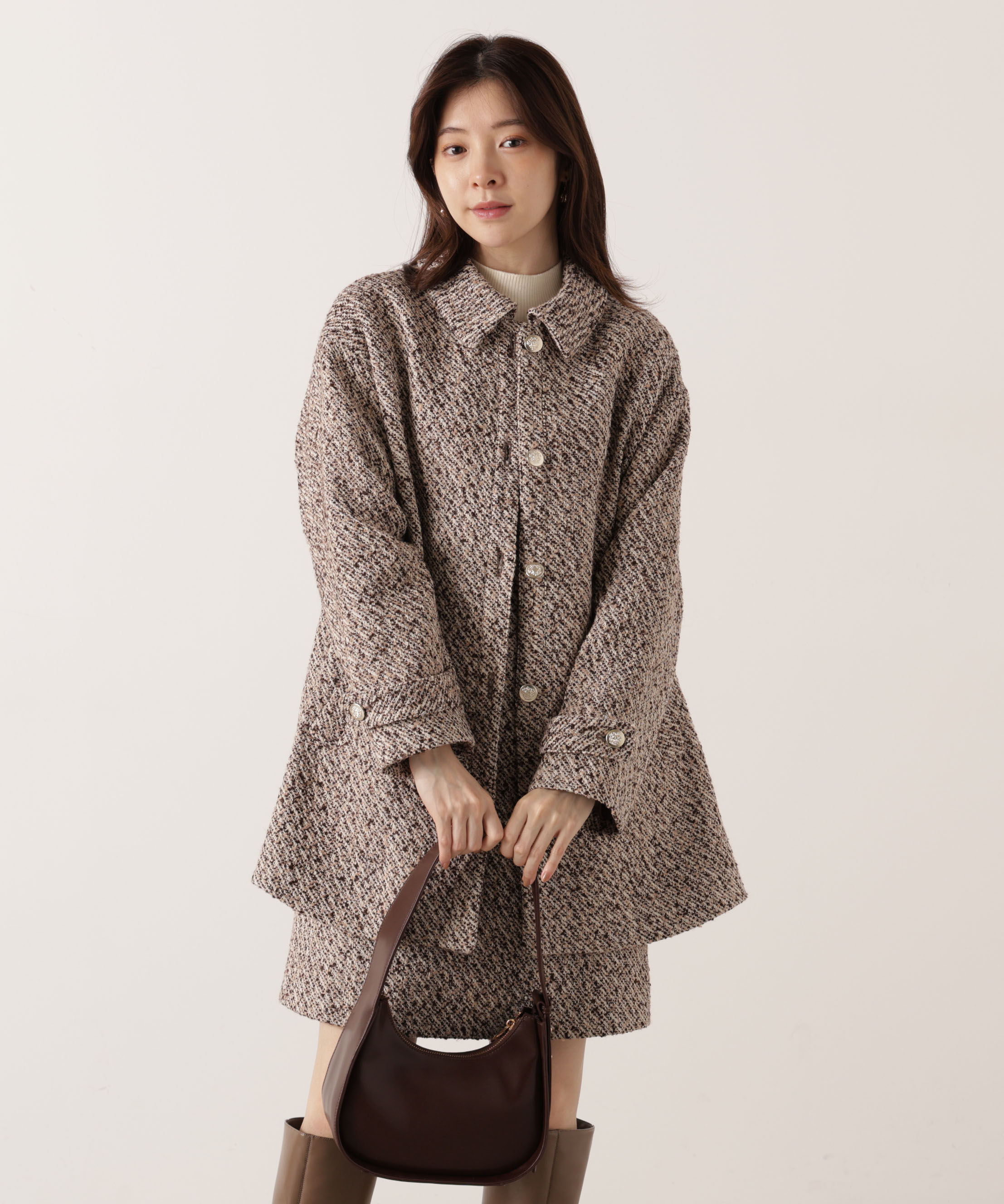 PROPORTION BODY DRESSING「金ボタン付きツイードミドルジャケット 25AW」|ブルゾン・スタジャン|