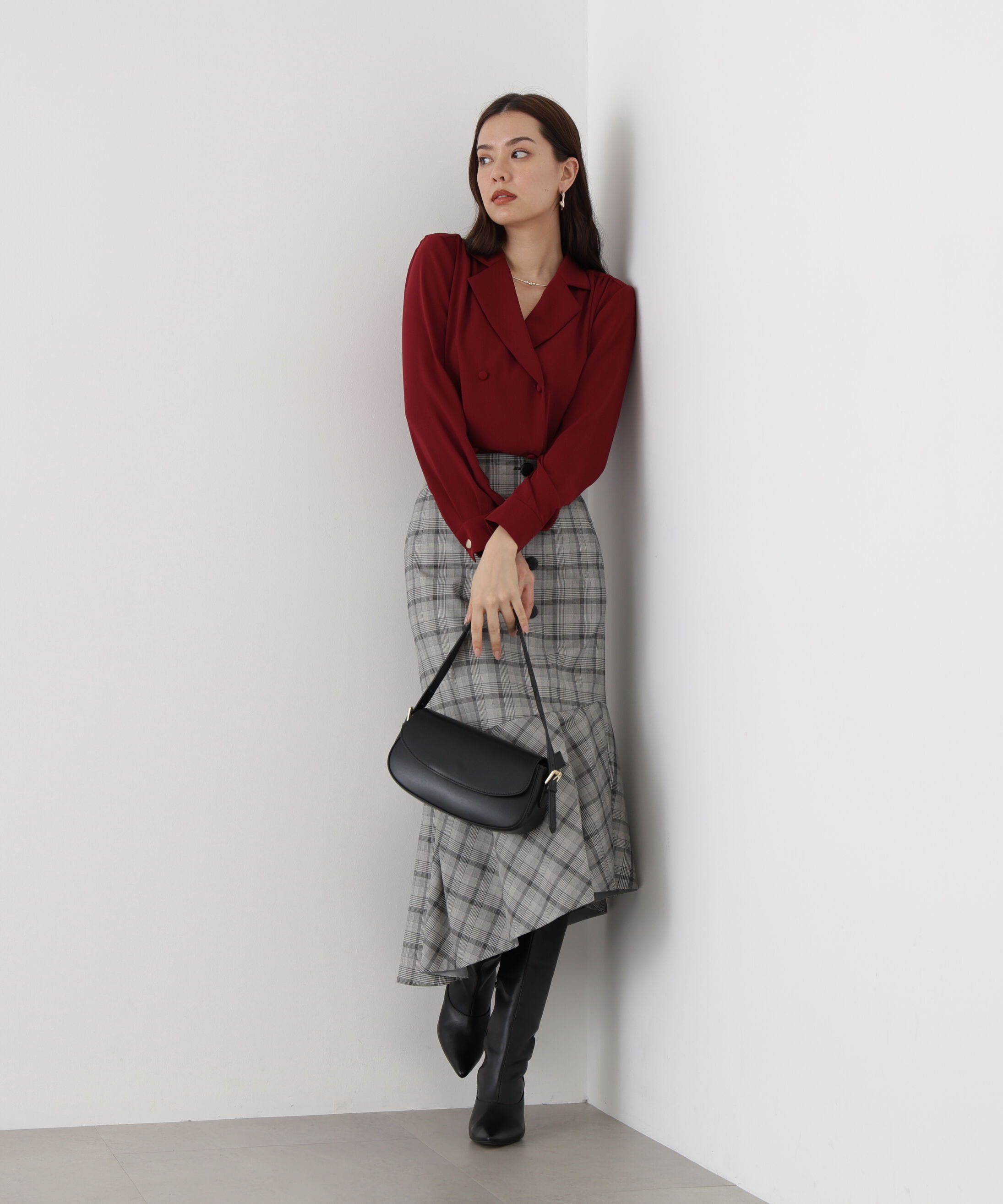  「◆グレンチェックアシンメトリーラッフルスカート」|スカート|