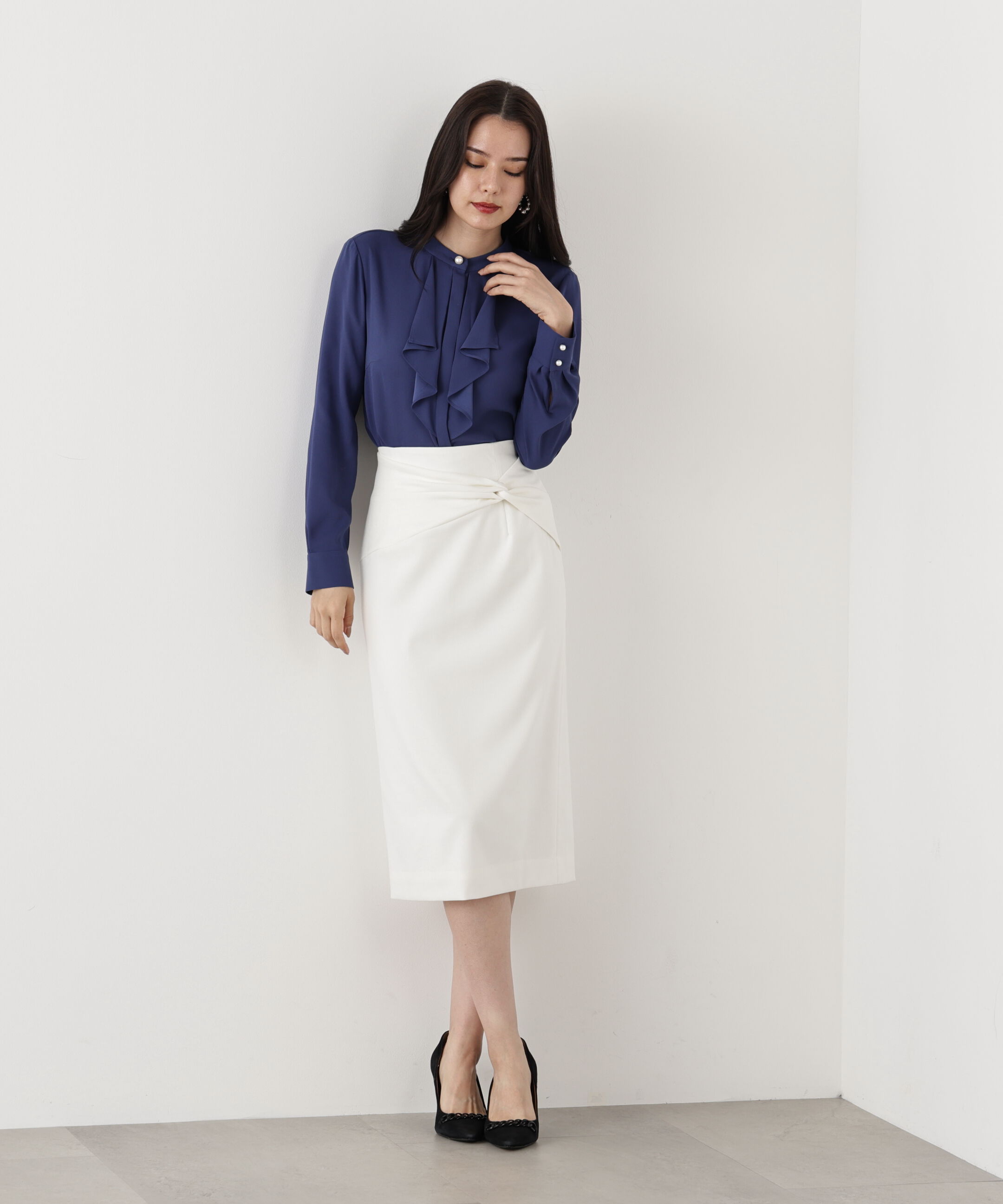  「◆フロントラッフルパール釦ブラウス」|シャツ・ブラウス|