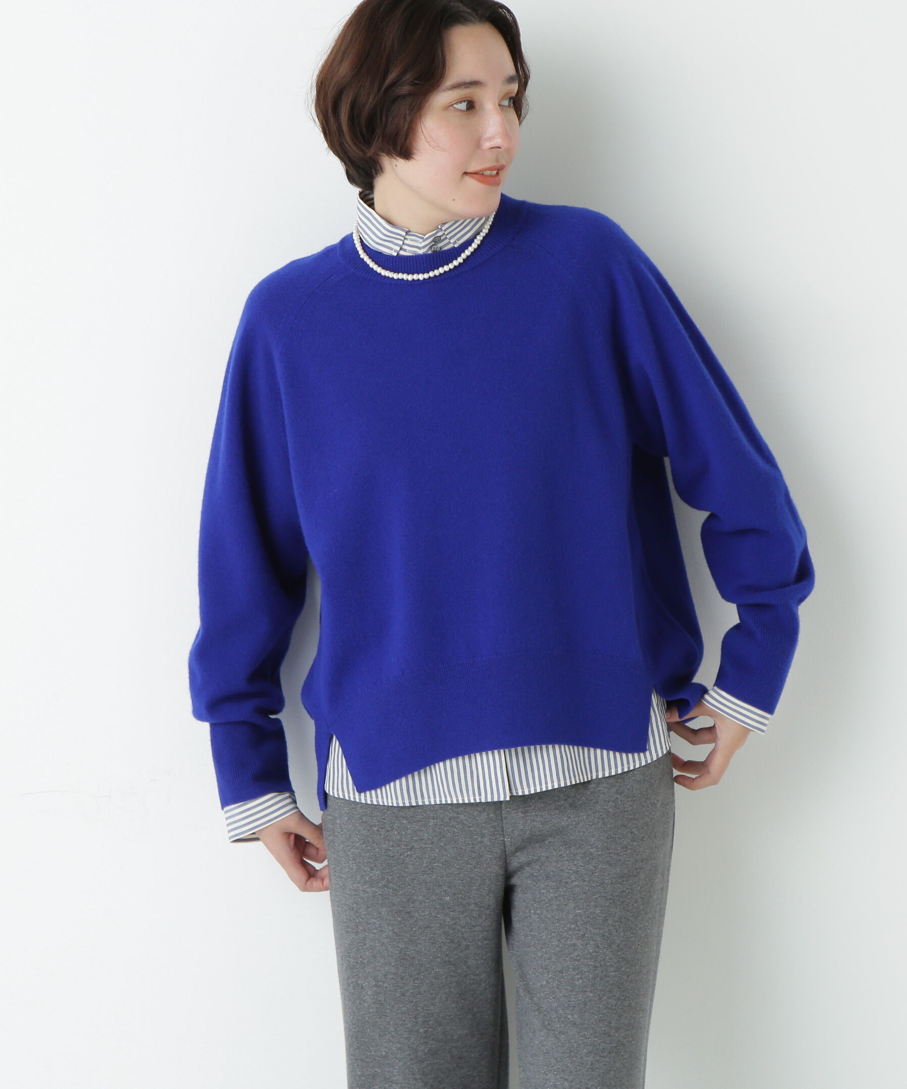  「◆ミドルゲージウールクルーネックプルオーバー」|ニット・セーター|ブルー