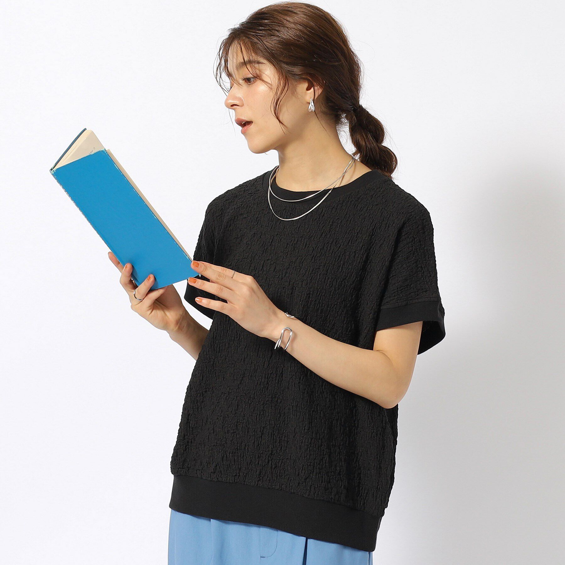 SHOO･LA･RUE「ポコポコリブ切り替えトップス」|Tシャツ・カットソー|ブラック(019)