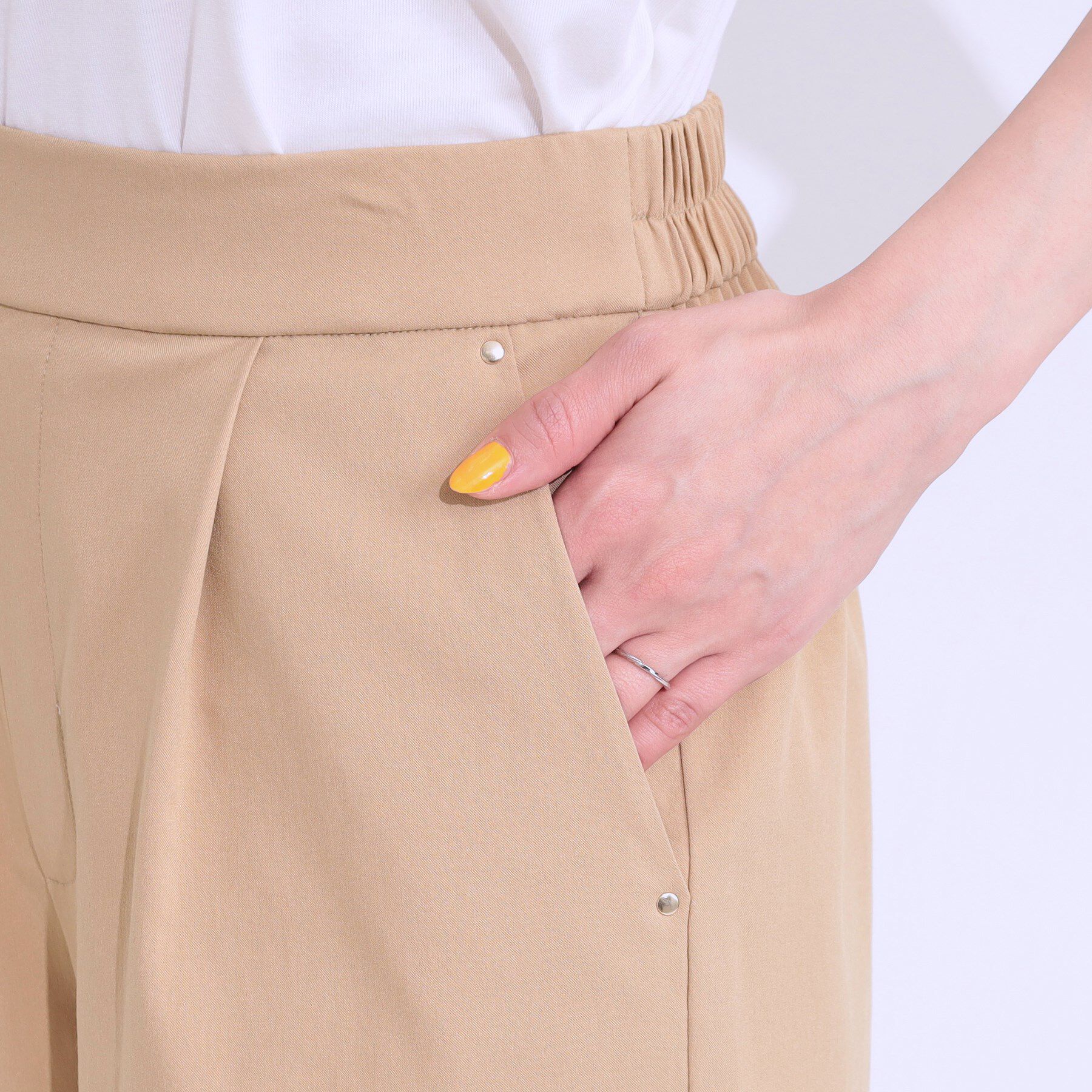 SHOO･LA･RUE「【高レビュー/S-LL/ひんやり】ゴールドパーツがアクセント ストレッチワイドパンツ」|その他|