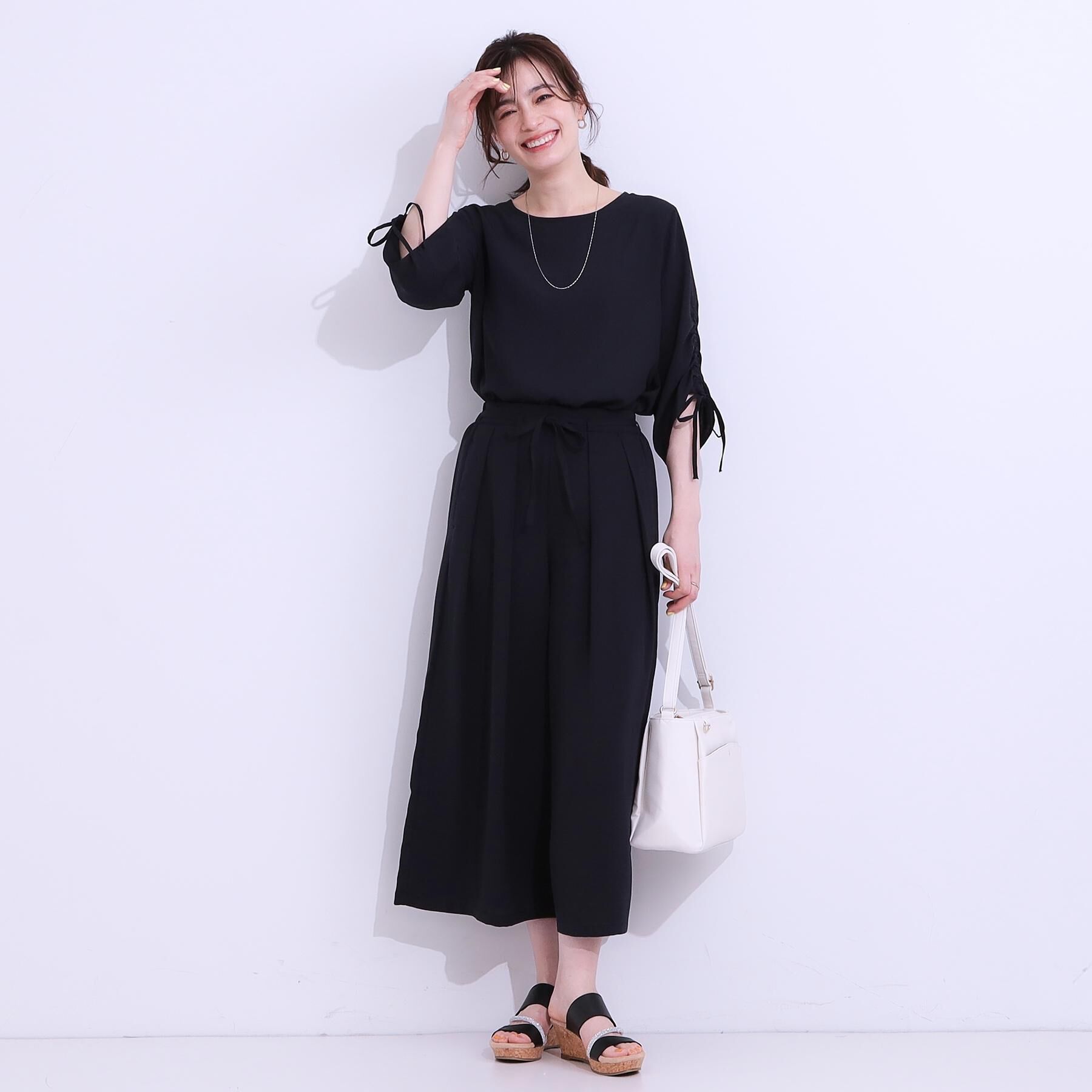 SHOO･LA･RUE「【高レビュー/セットアップ可】お袖シャーリング 麻調ブラウス」|シャツ・ブラウス|