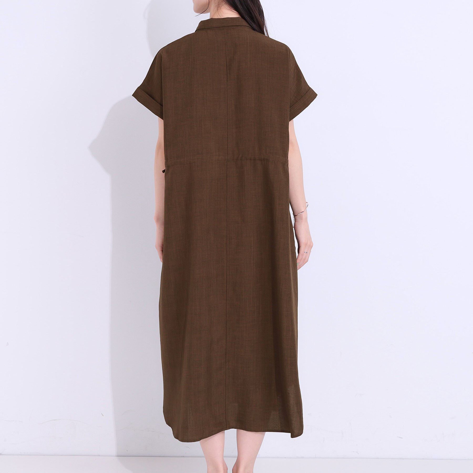 SHOO･LA･RUE「【S-LL】お顔周りすっきり 麻調スキッパーシャツワンピース」|ワンピース|