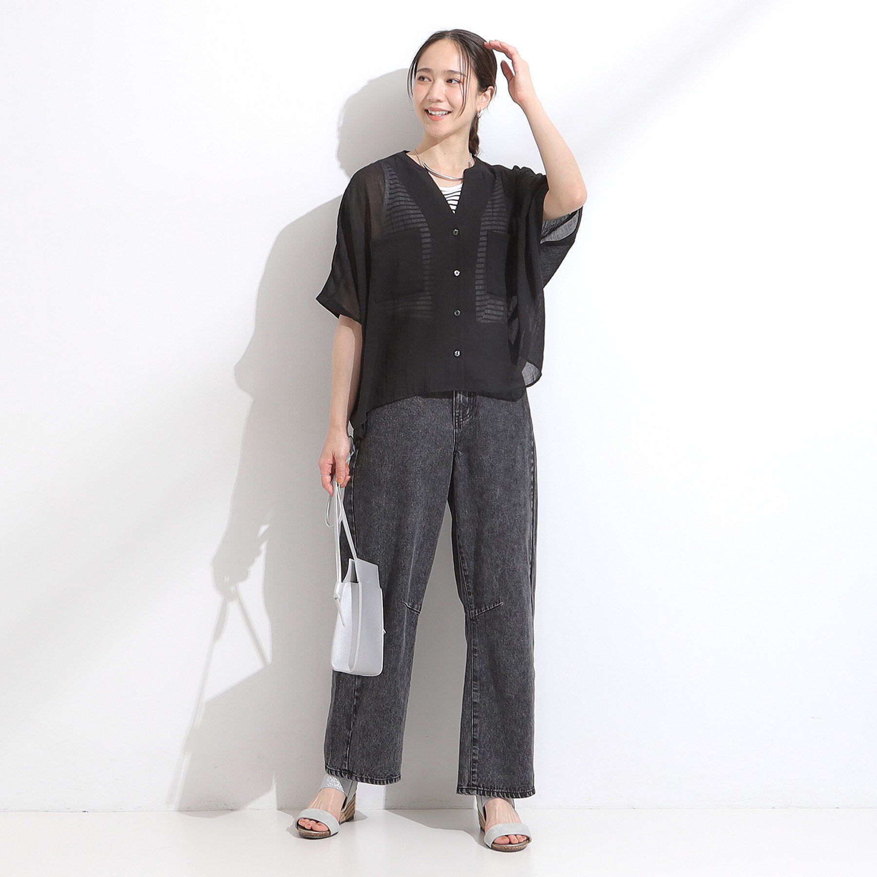 SHOO･LA･RUE「程よいシアー感 ポケットドルマン5分袖シャツ」|シャツ・ブラウス|