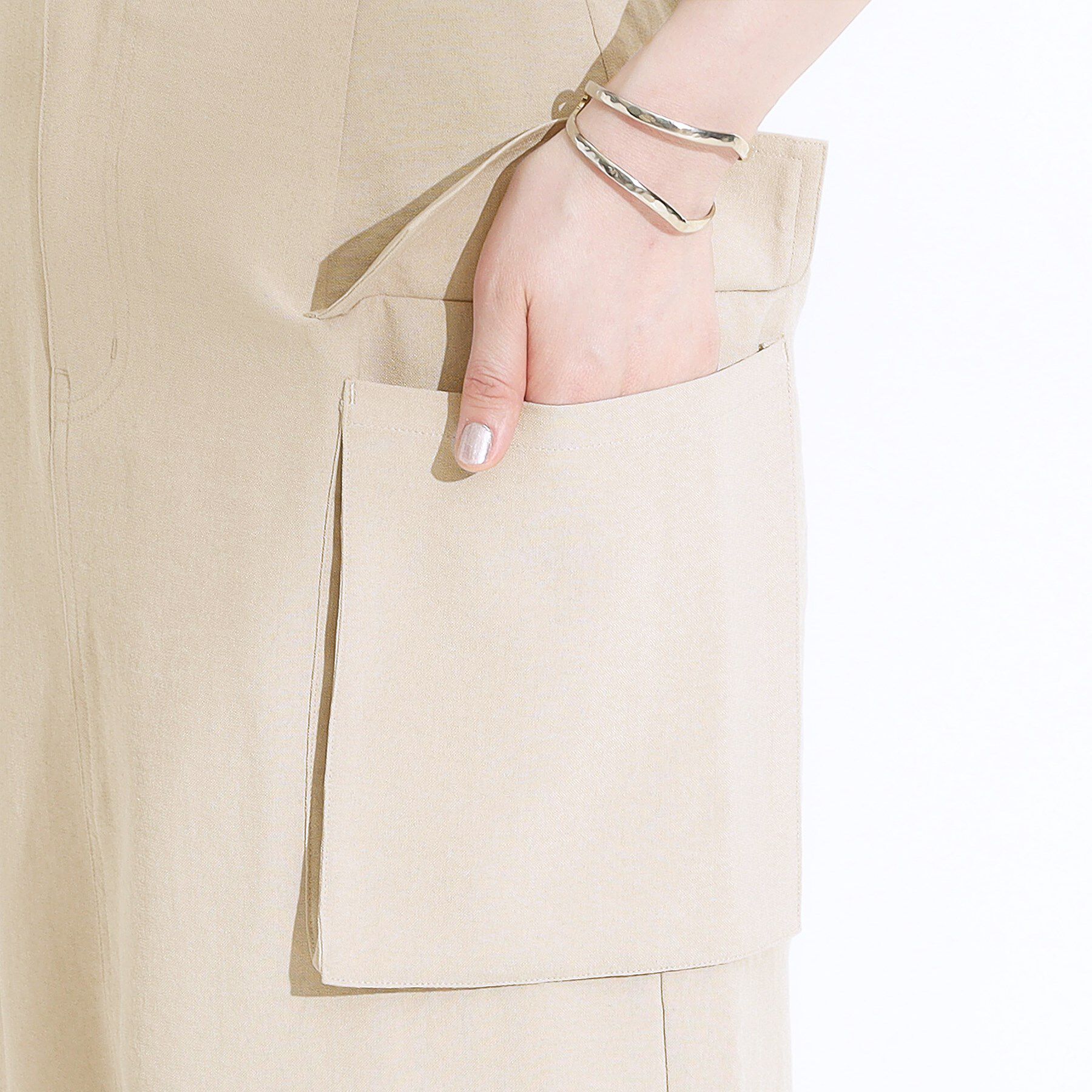 SHOO･LA･RUE「【S-LL】大人のきれいめカジュアルに 麻調カーゴナロースカート」|スカート|