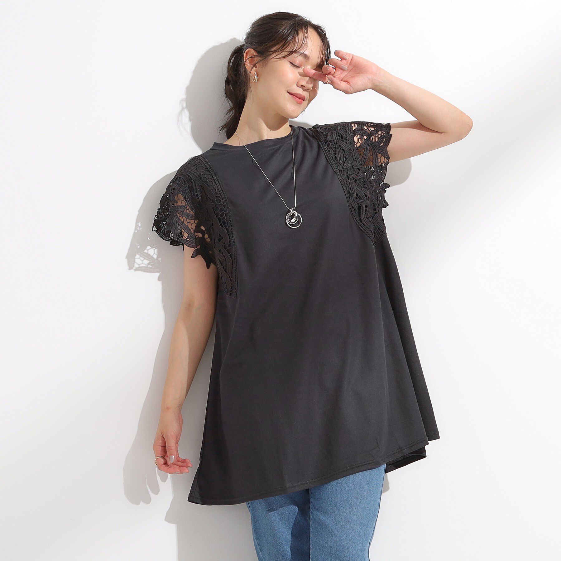 SHOO･LA･RUE「【S-LL】上品華やか お袖レースチュニックトップス」|チュニック|