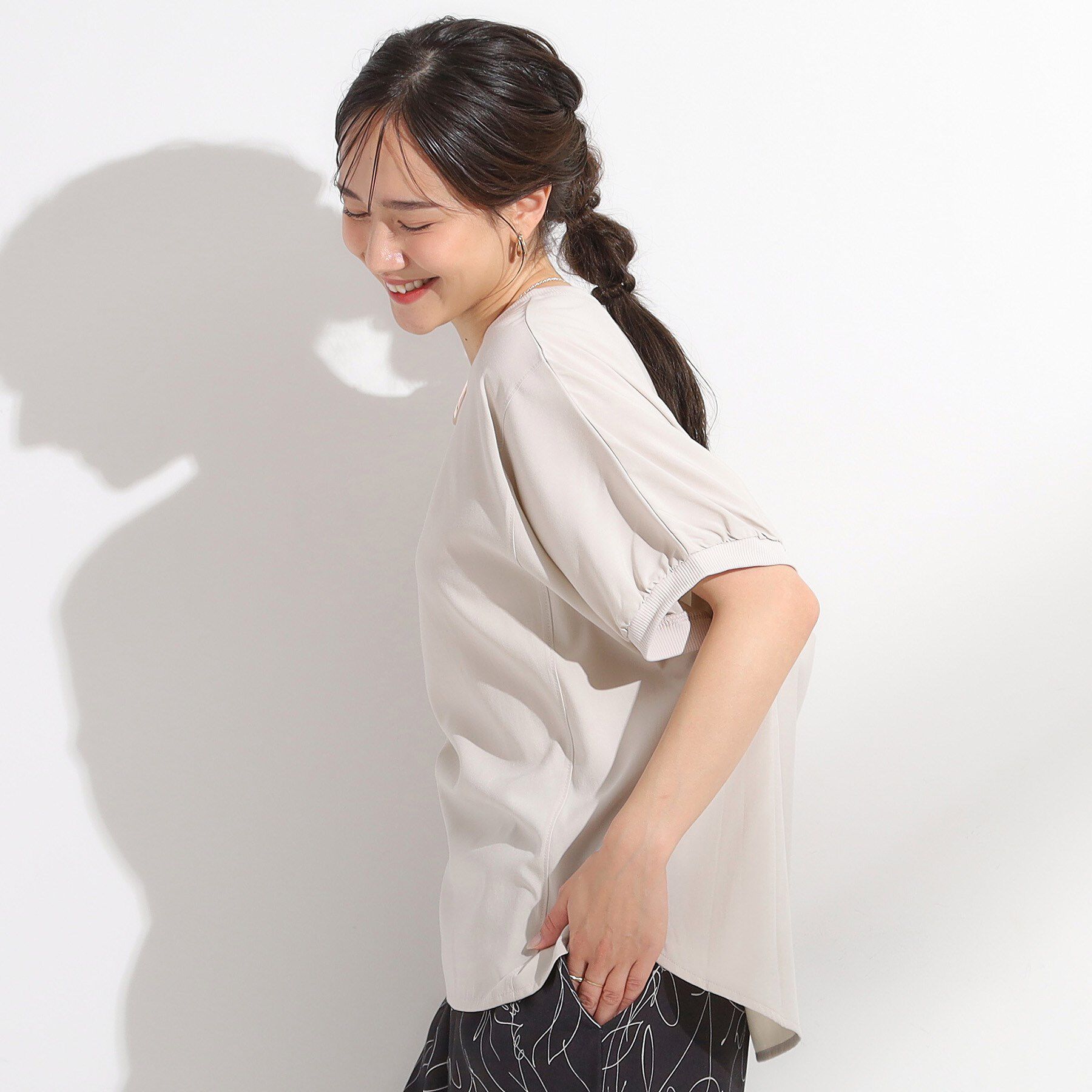 SHOO･LA･RUE「【ひんやり/洗濯後しわになりにくい】リブ切り替えドルマンブラウス」|シャツ・ブラウス|