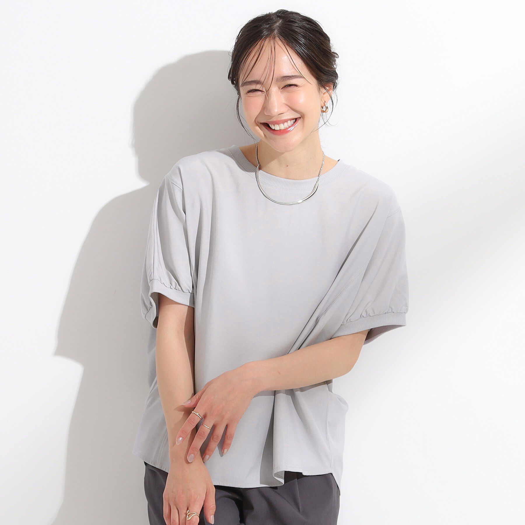 SHOO･LA･RUE「【ひんやり/洗濯後しわになりにくい】リブ切り替えドルマンブラウス」|シャツ・ブラウス|