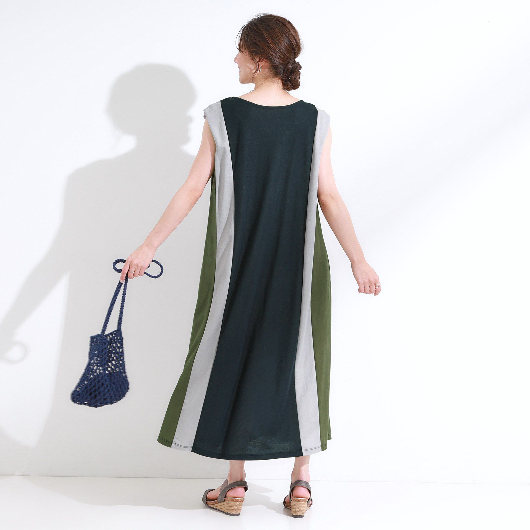 SHOO･LA･RUE「【S-LL/ひんやり】全身すっきり見えが楽に叶う サイド切替 バイカラーAラインワンピース」|ワンピース|