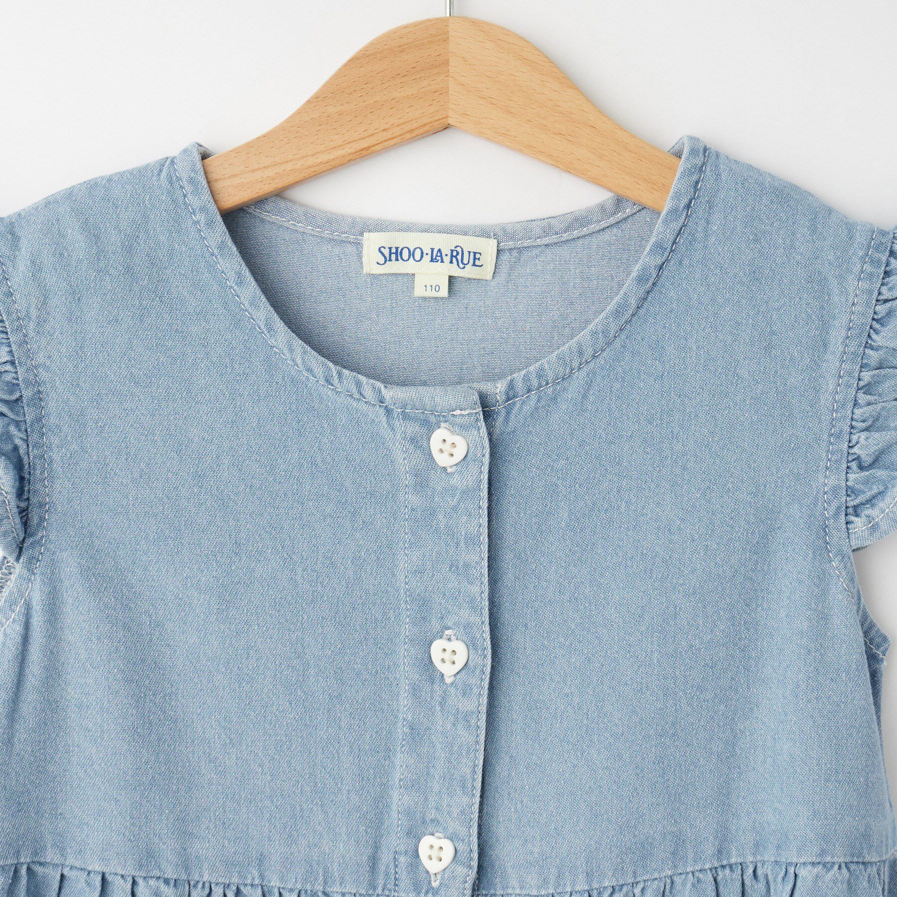SHOO･LA･RUE「【100-150cm/ひんやり】ハートボタンデニムワンピース」|ワンピース|