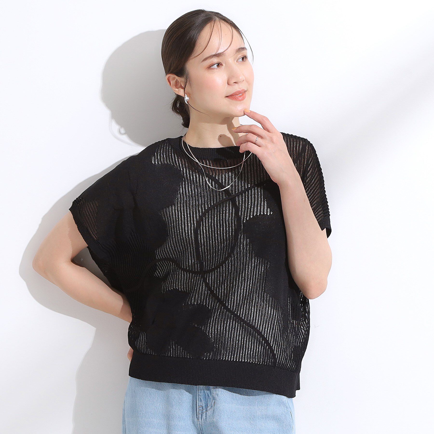 SHOO･LA･RUE「【S-LL】にょろにょろ刺繍 透かし編みニット」|ニット・セーター|