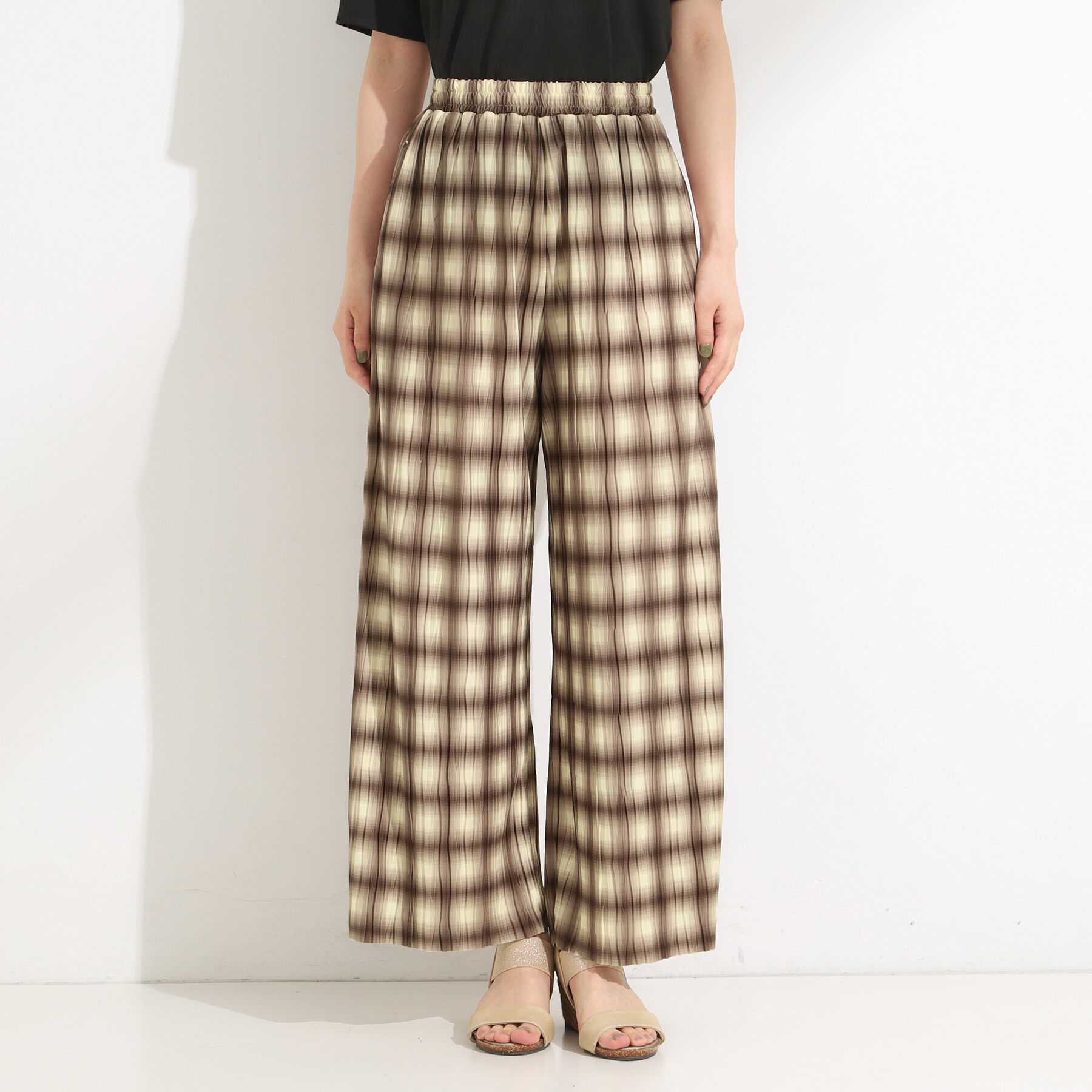 SHOO･LA･RUE「【S-LL/ポケット付き】チェック柄 ウェーブプリーツパンツ」|その他|