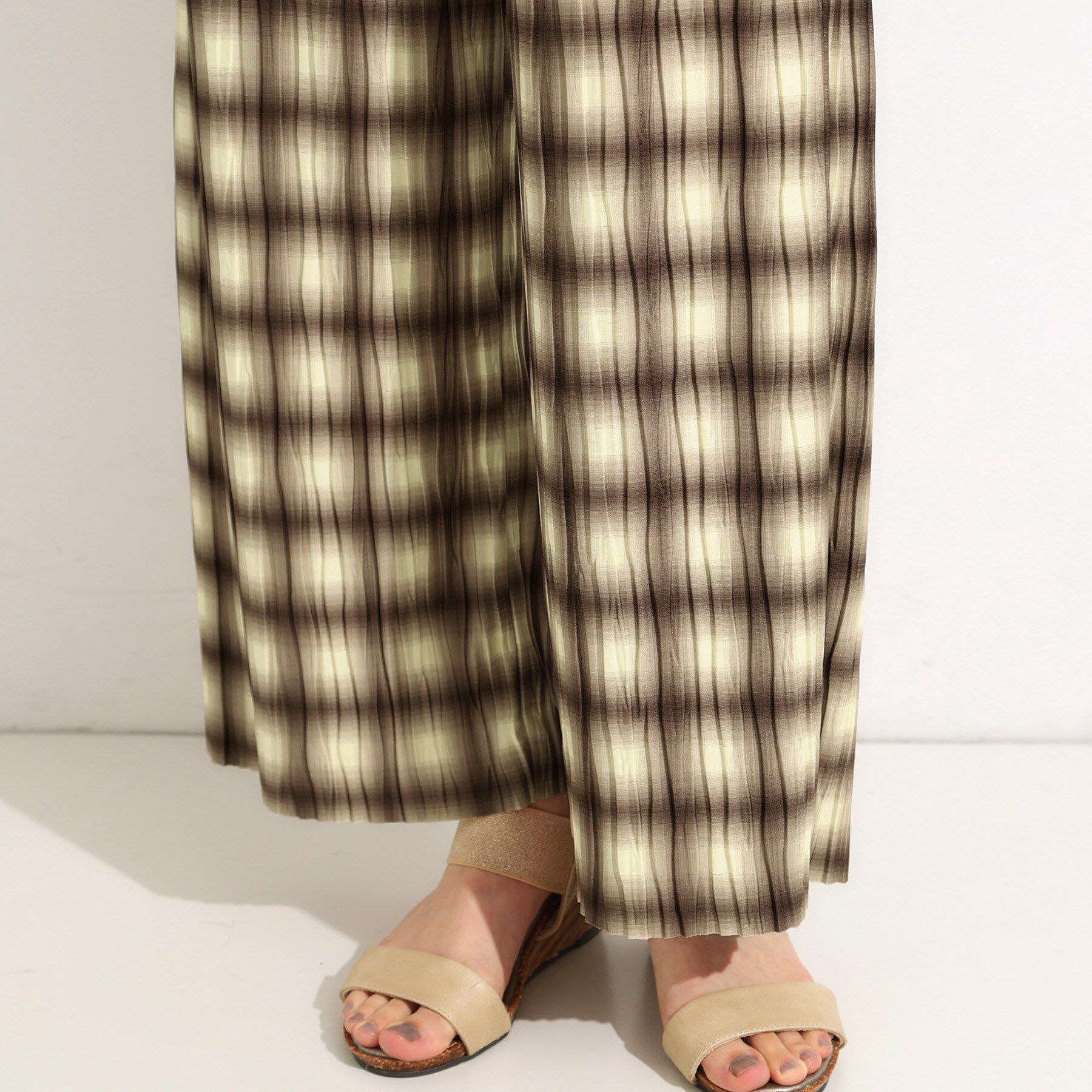 SHOO･LA･RUE「【S-LL/ポケット付き】チェック柄 ウェーブプリーツパンツ」|その他|