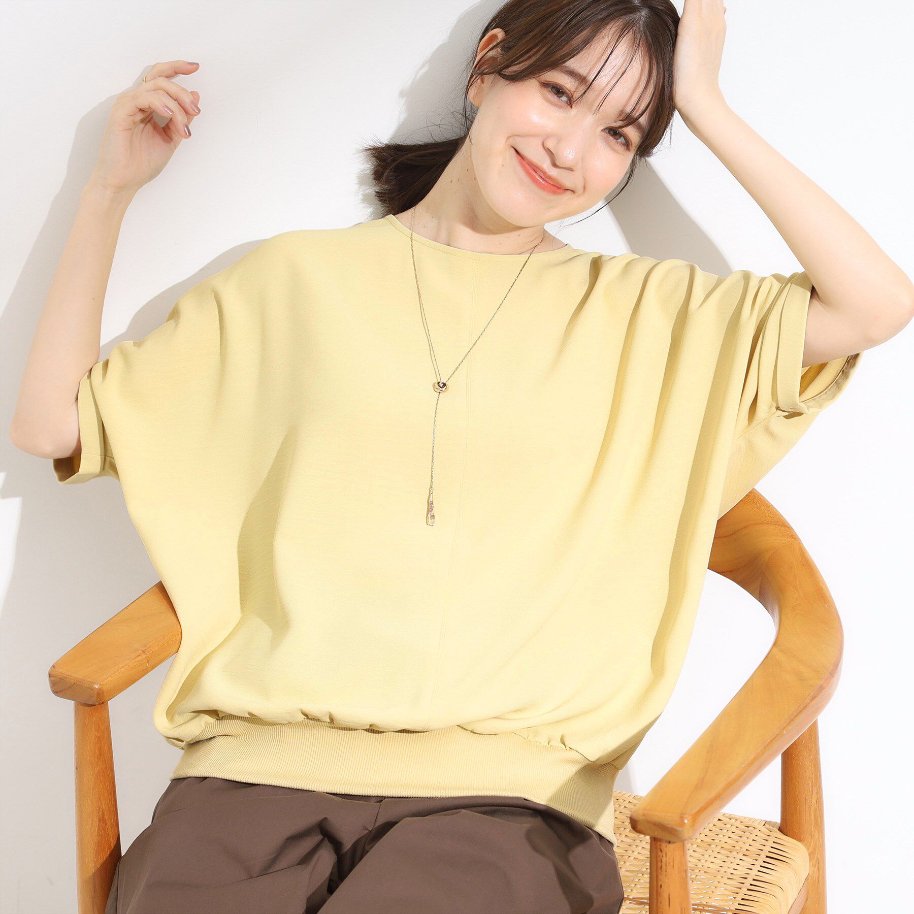 SHOO･LA･RUE「【洗濯後しわになりにくい】さらっとタッチの 5分袖ドルマンブラウス」|シャツ・ブラウス|イエロー(032)